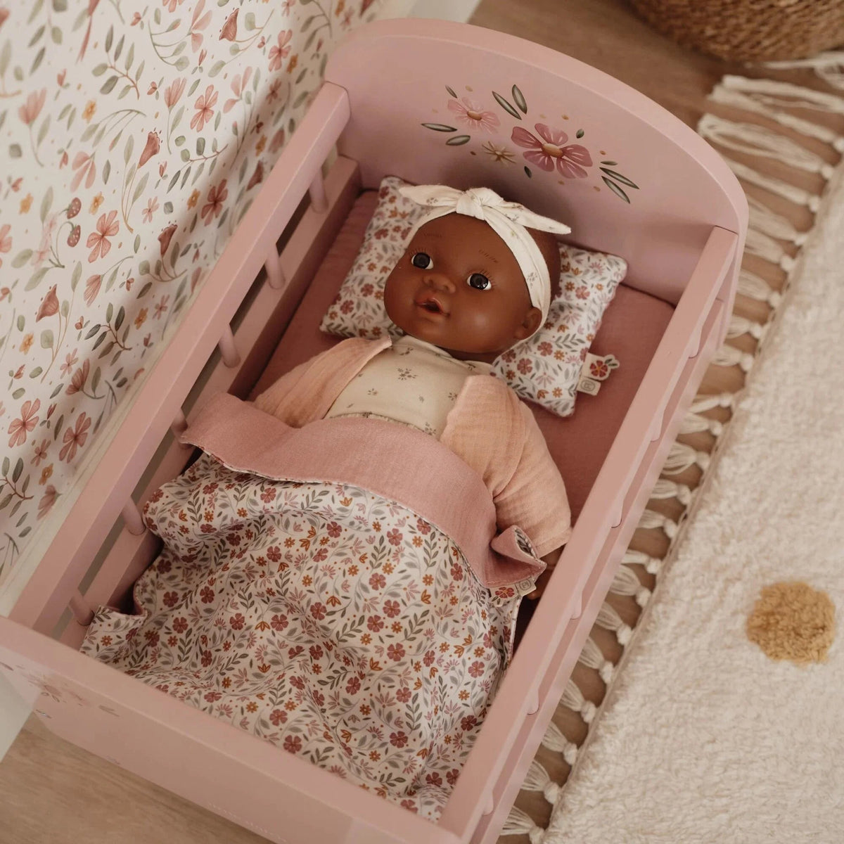 LITTLE DUTCH Holzpuppenbett – Essentials – Rosa - wunderwunsch