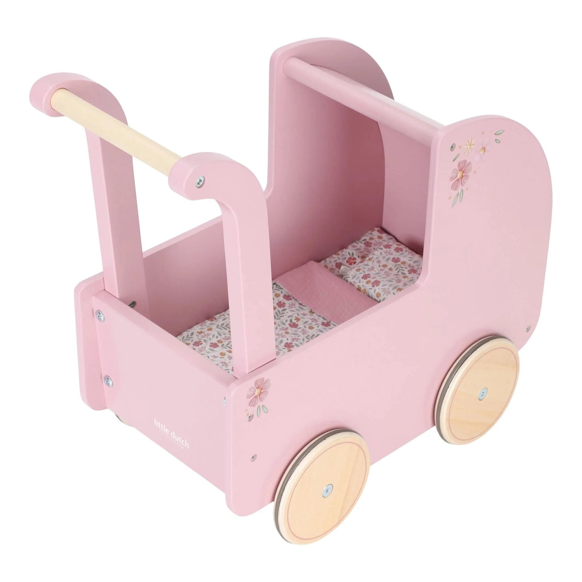 LITTLE DUTCH Holzpuppenwagen – Essentials – Rosa - wunderwunsch