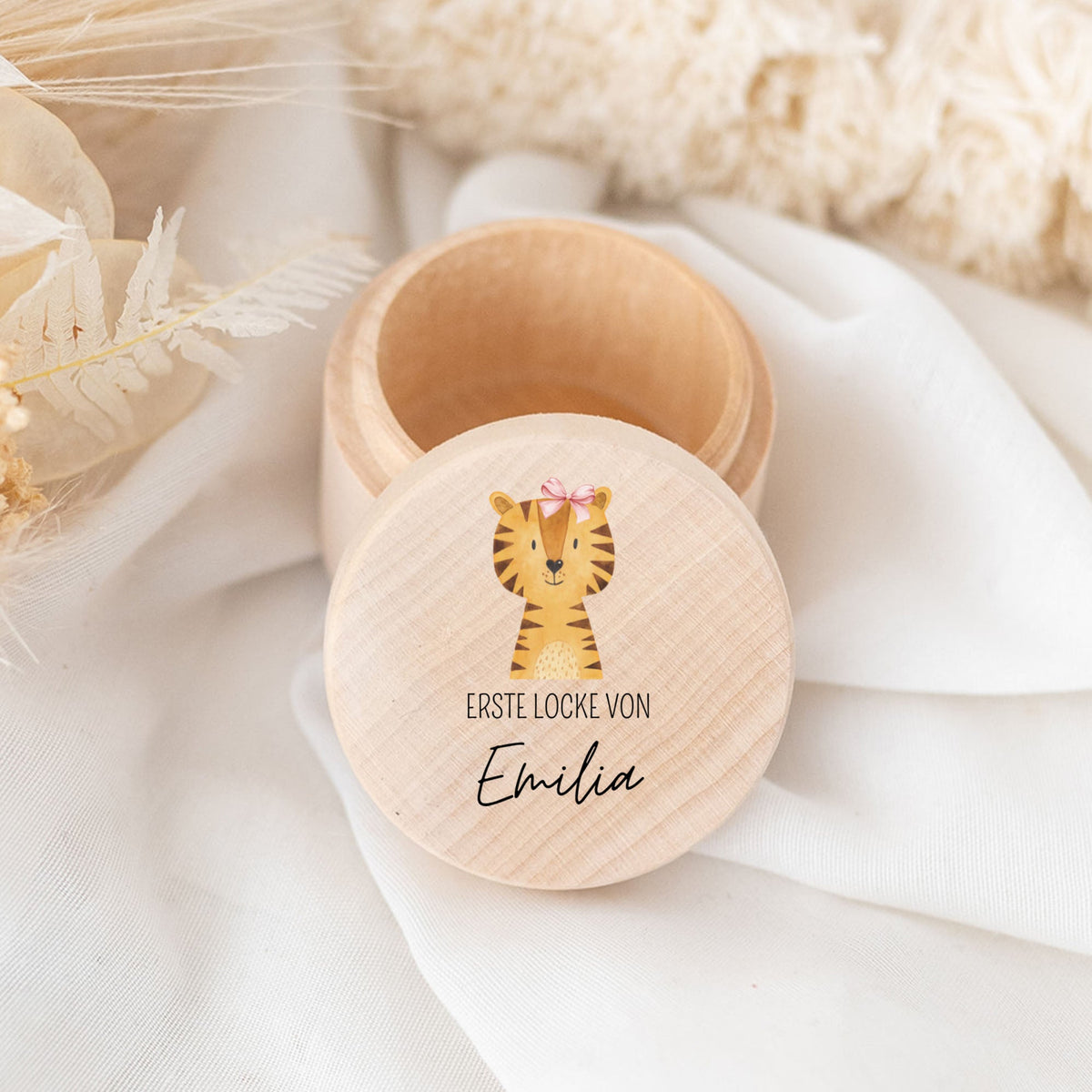Lockendose Holz personalisiert - Tier Aquarell - wunderwunsch