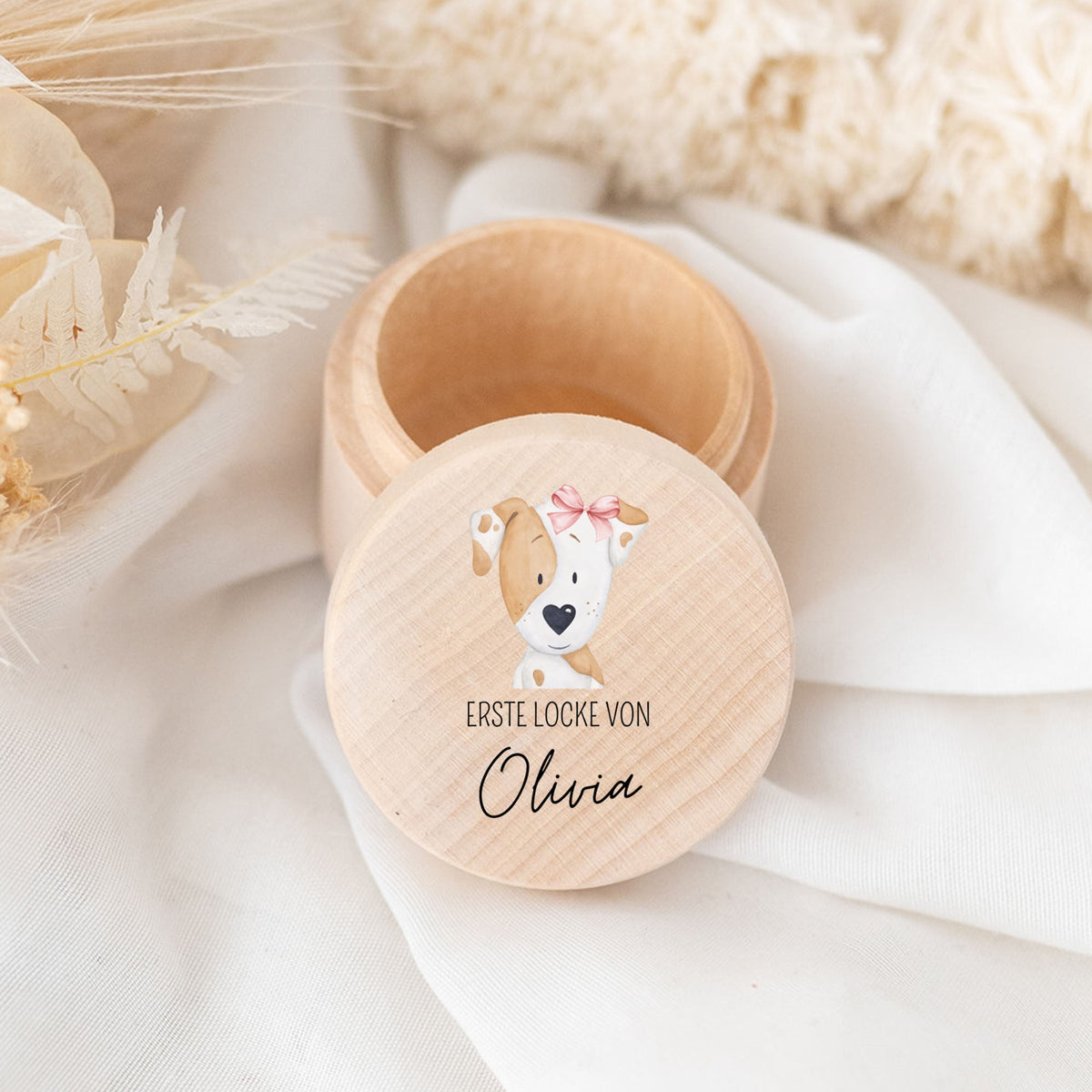 Lockendose Holz personalisiert - Tier Aquarell - wunderwunsch