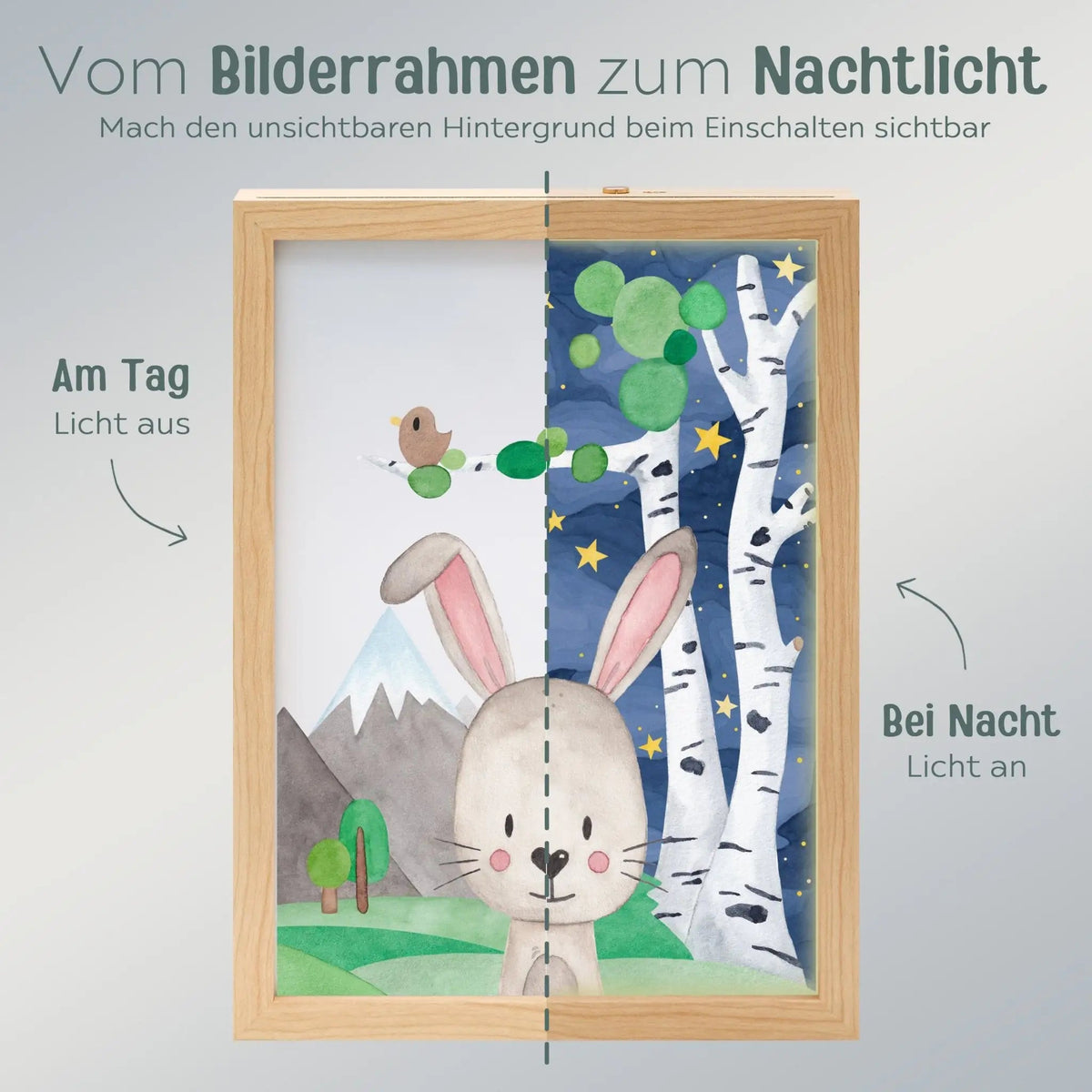 Magischer LED Bilderrahmen - Hase Birkenwald - wunderwunsch