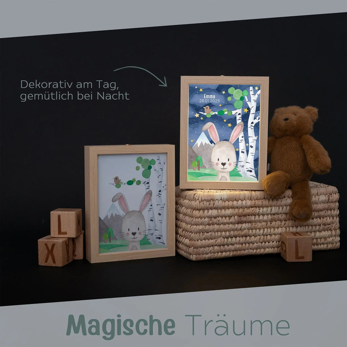 Magischer LED Bilderrahmen - Hase Birkenwald - wunderwunsch