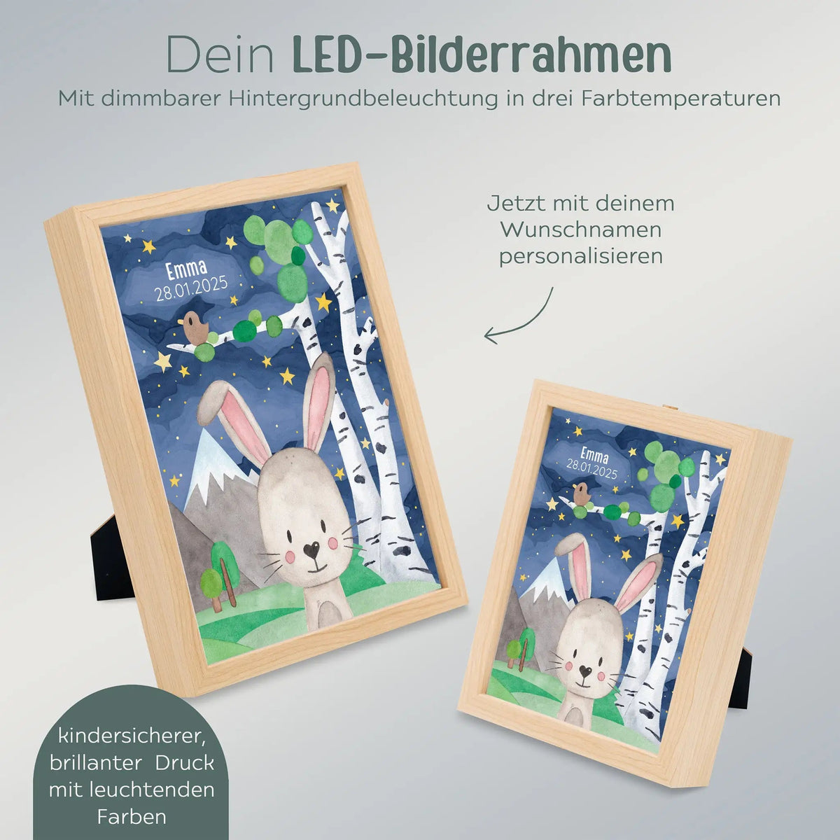 Magischer LED Bilderrahmen - Hase Birkenwald - wunderwunsch
