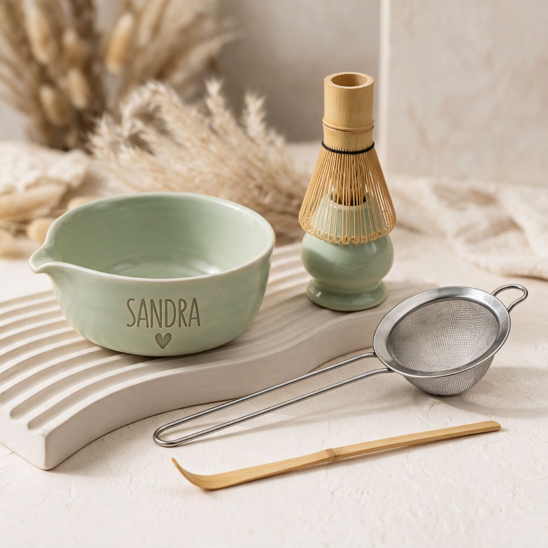 Matcha-Set 5-teilig mintgrün personalisiert - wunderwunsch