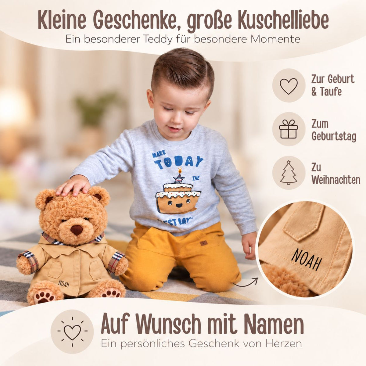 MCHUGS Kuscheltier personalisiert - Bär mit Trenchcoat - wunderwunsch