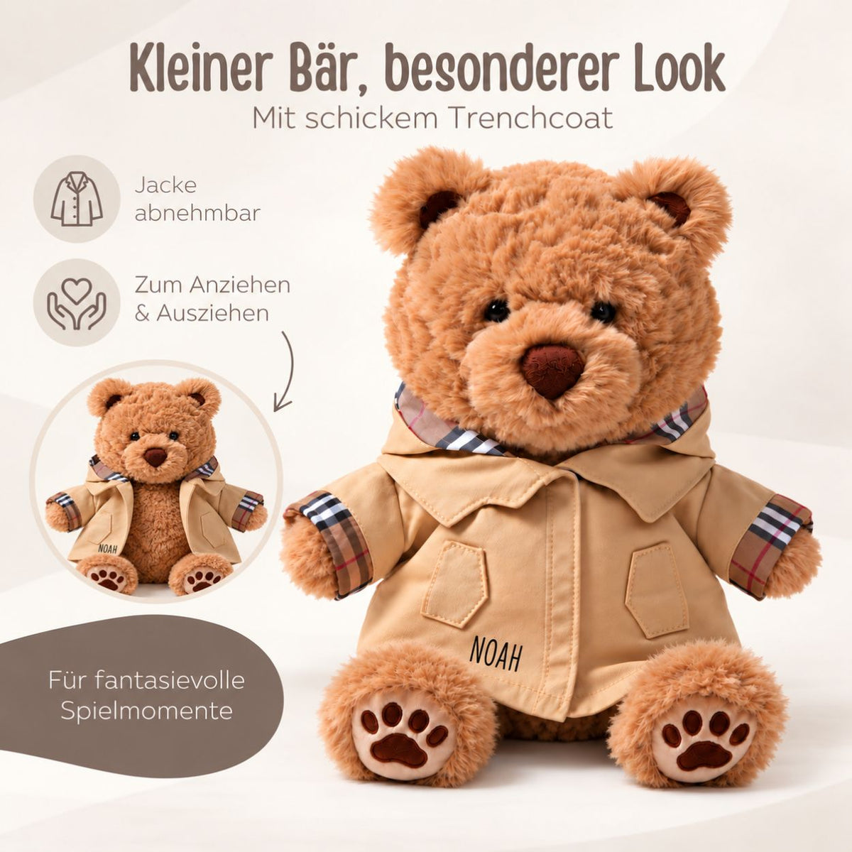 MCHUGS Kuscheltier personalisiert - Bär mit Trenchcoat - wunderwunsch