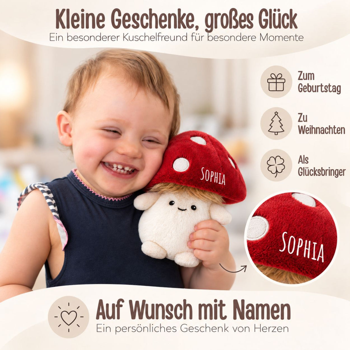 MCHUGS Kuscheltier personalisiert - Fliegenpilz - wunderwunsch