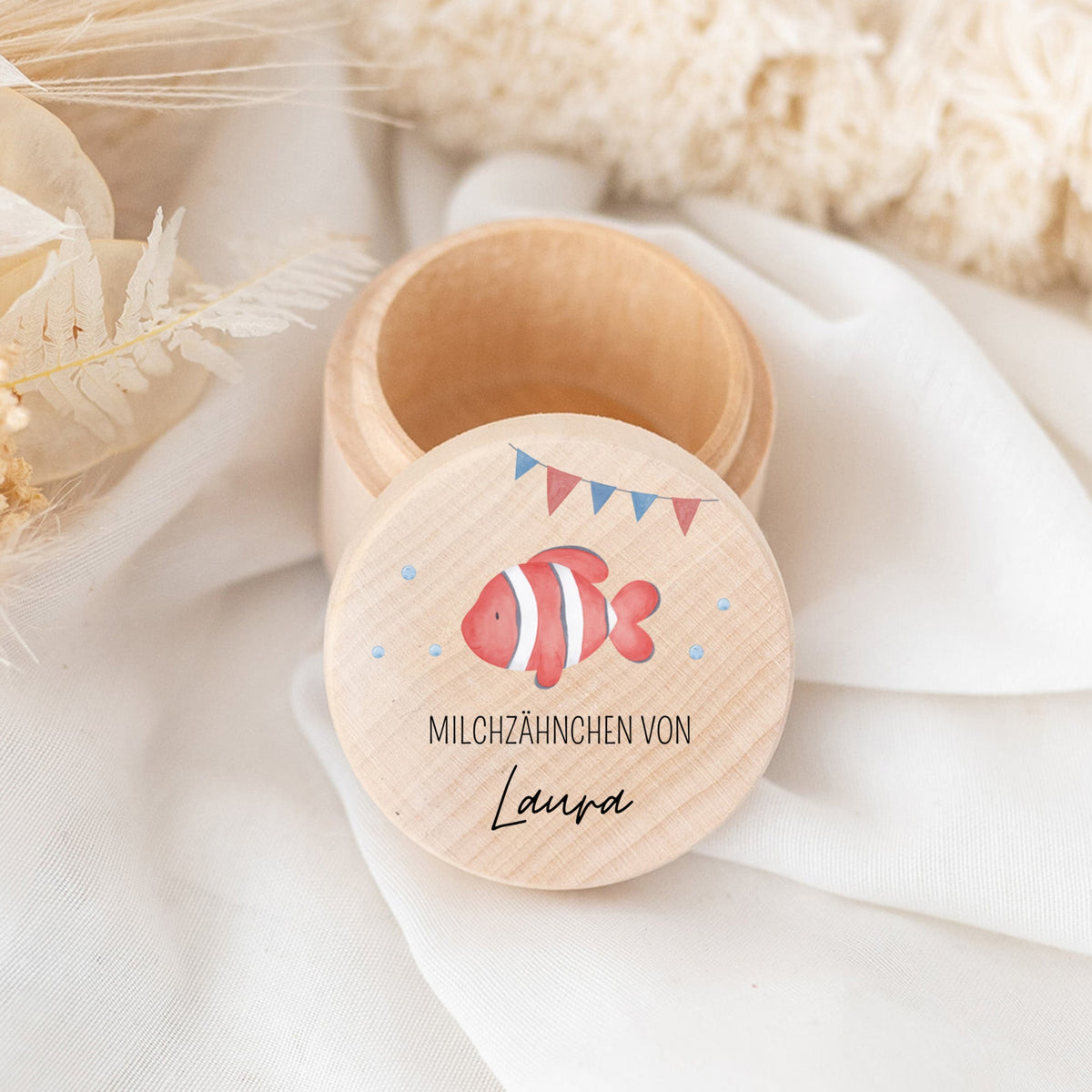 Milchzahndose Holz personalisiert - Meerestiere Aquarell - wunderwunsch