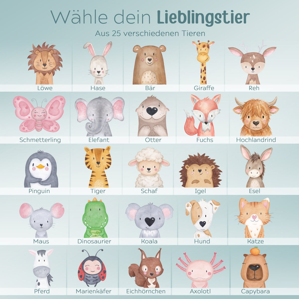 Milchzahndose Holz personalisiert - Tier Aquarell - wunderwunsch