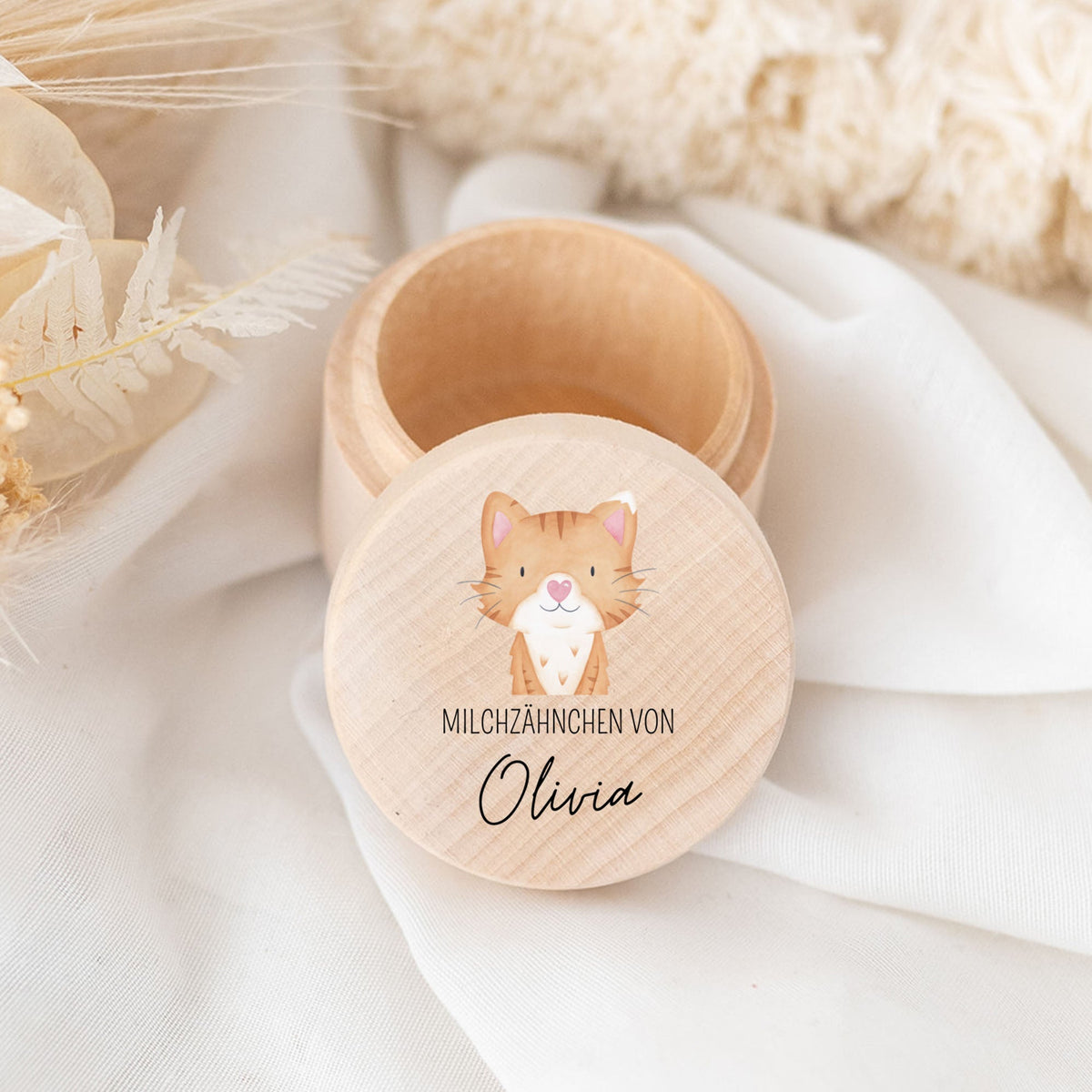 Milchzahndose Holz personalisiert - Tier Aquarell - wunderwunsch