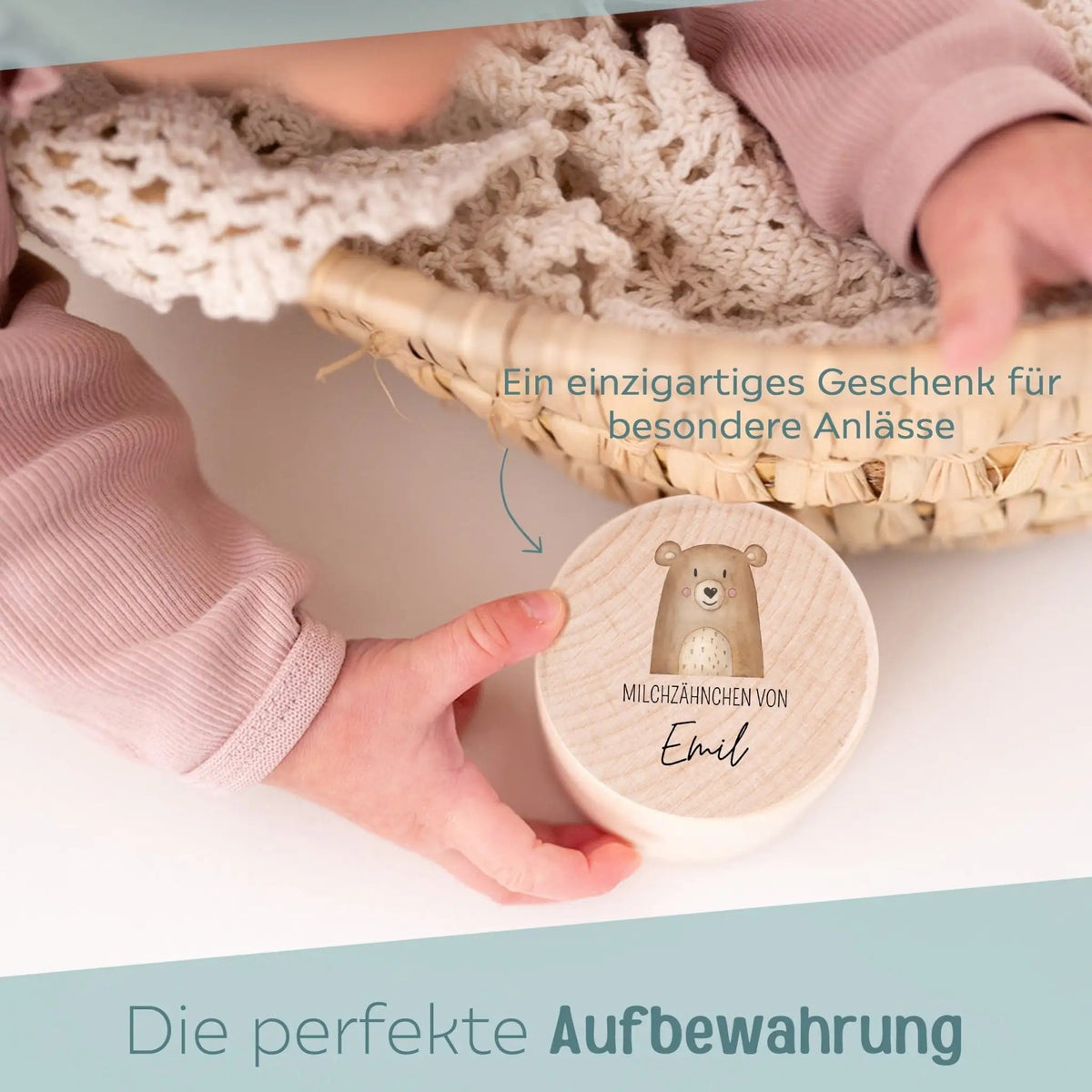 Milchzahndose Holz personalisiert - Tier Aquarell - wunderwunsch