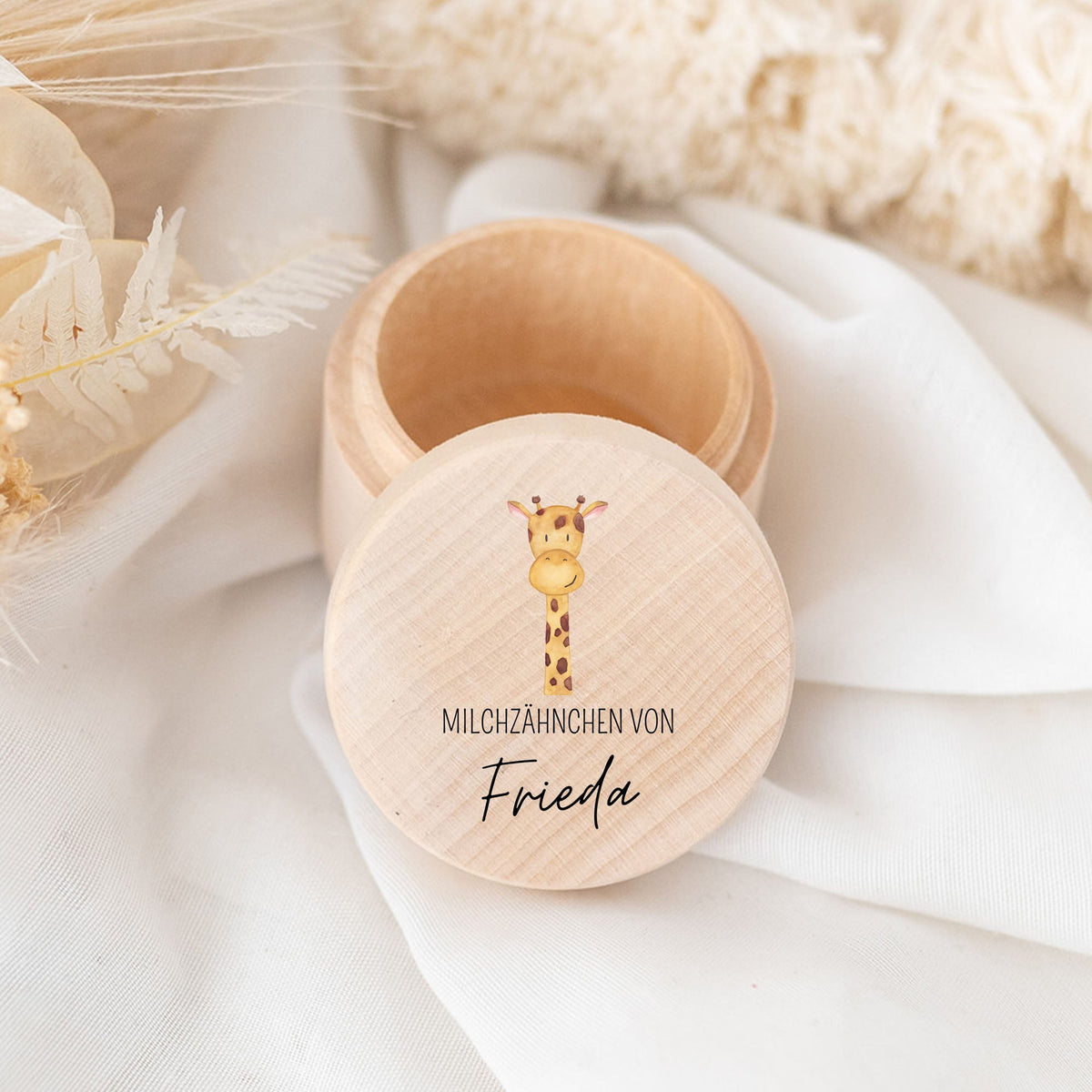 Milchzahndose Holz personalisiert - Tier Aquarell - wunderwunsch