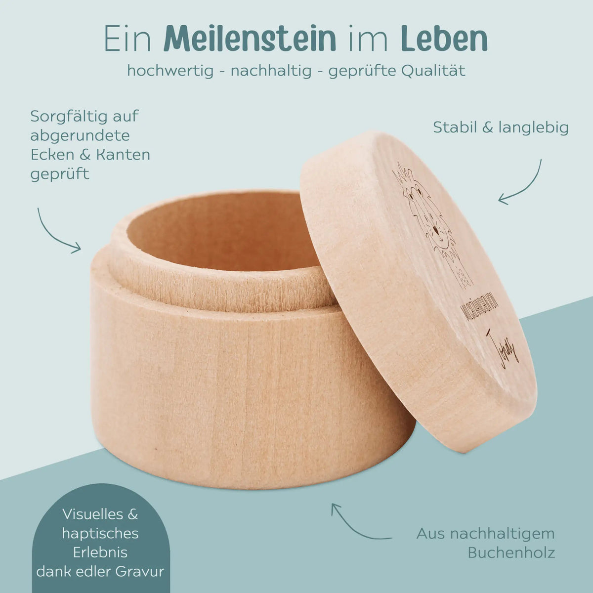 Milchzahndose Holz personalisiert - Tier Gravur - wunderwunsch