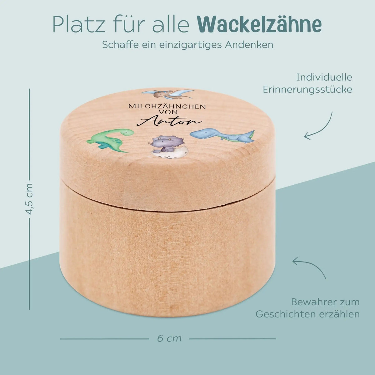 Milchzahndose Holz personalisiert - Tiere und Dinos Aquarell - wunderwunsch