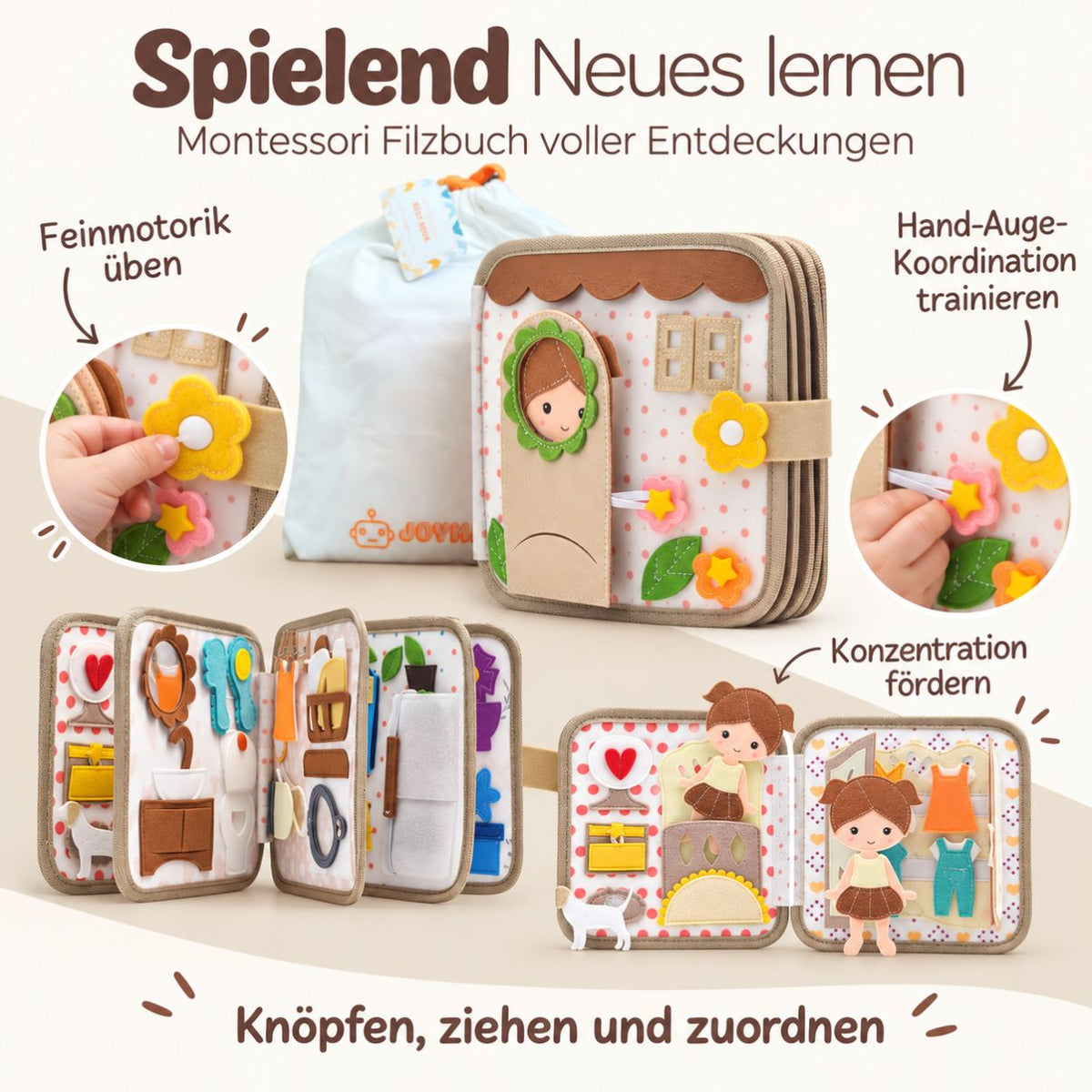 Montessori Beschäftigungsbuch aus Filz personalisiert - wunderwunsch