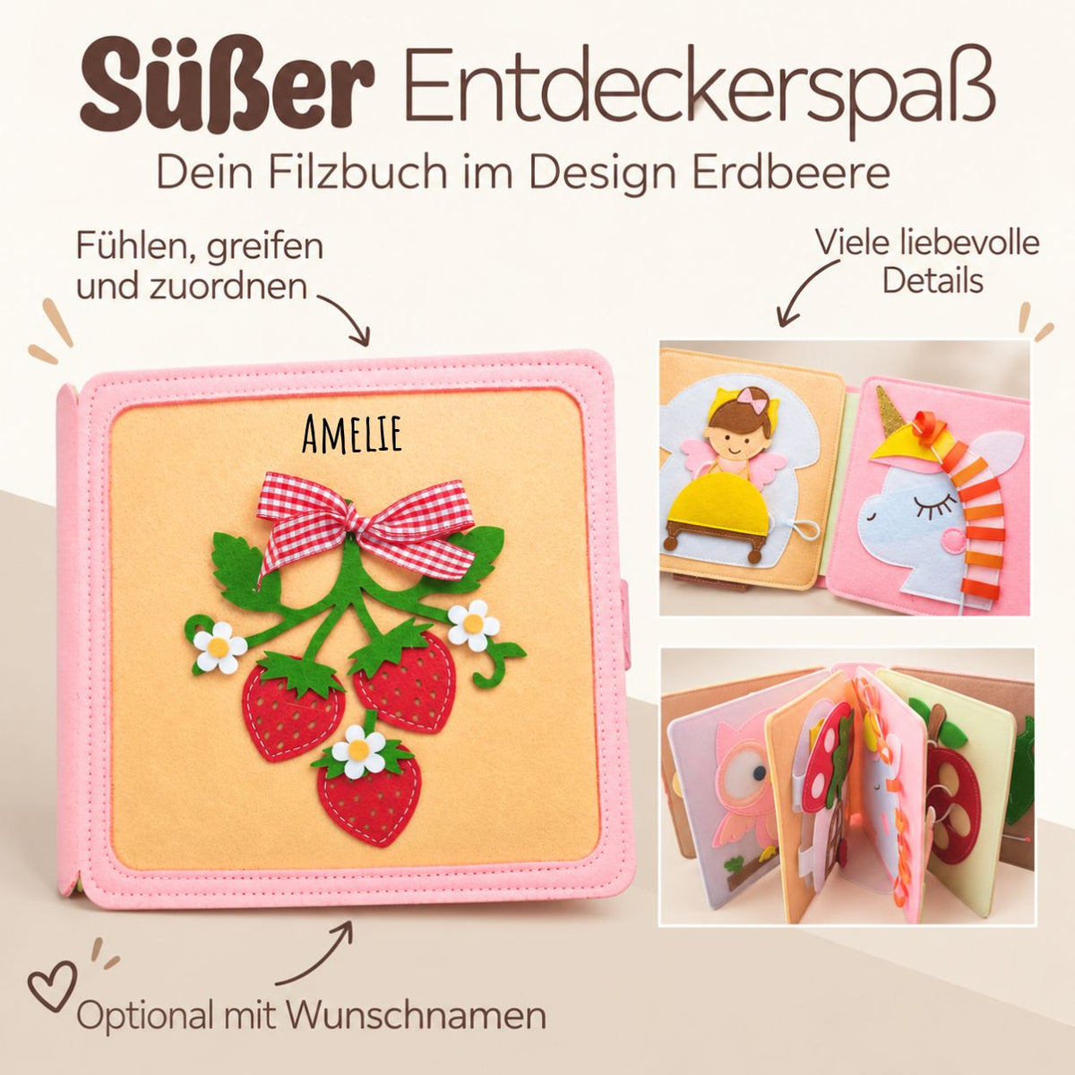 Montessori Beschäftigungsbuch aus Filz personalisiert - wunderwunsch