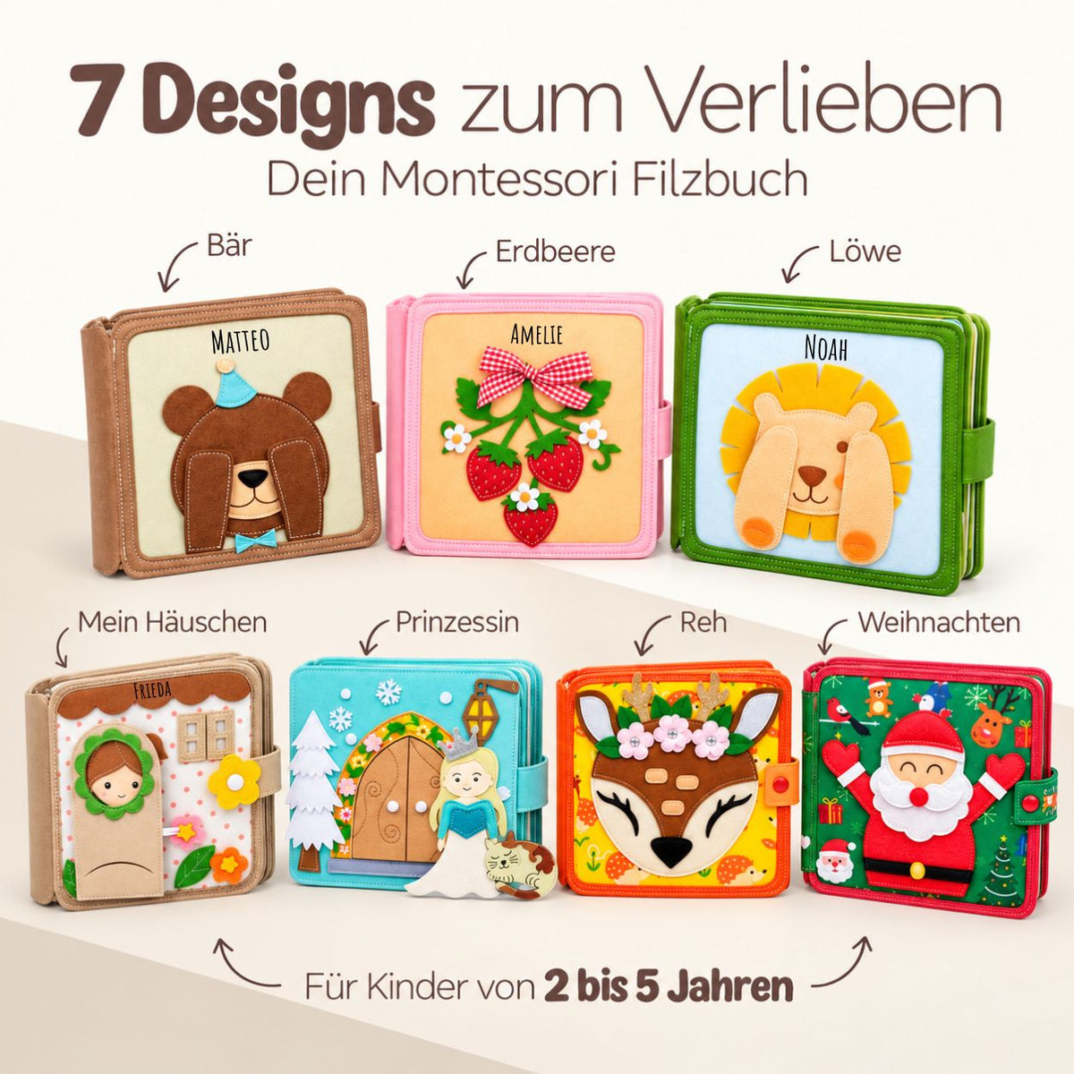 Montessori Beschäftigungsbuch aus Filz personalisiert - wunderwunsch