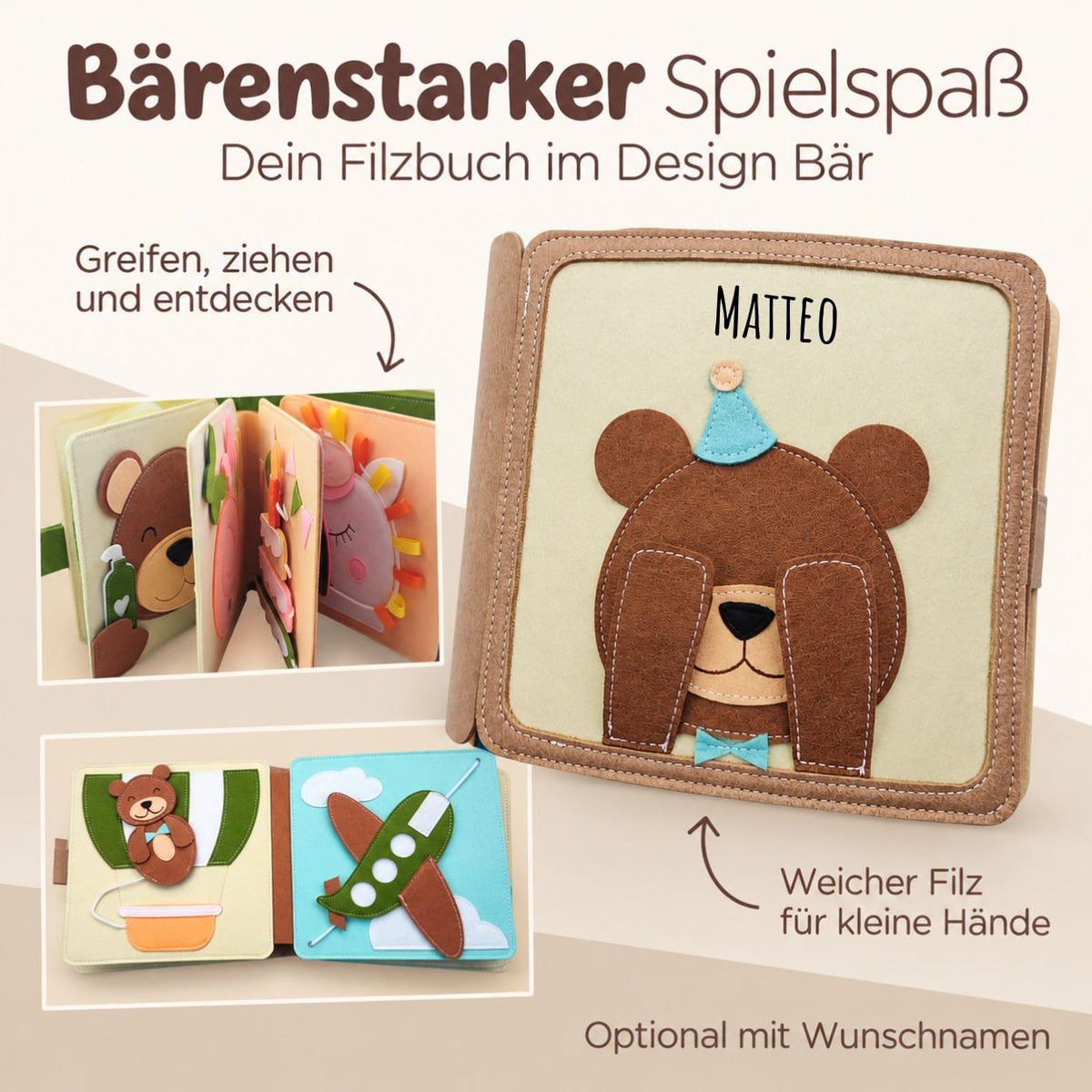 Montessori Beschäftigungsbuch aus Filz personalisiert - wunderwunsch