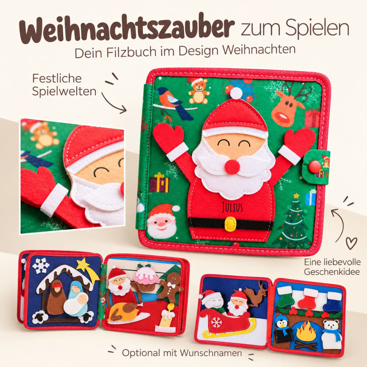 Montessori Beschäftigungsbuch aus Filz personalisiert - wunderwunsch