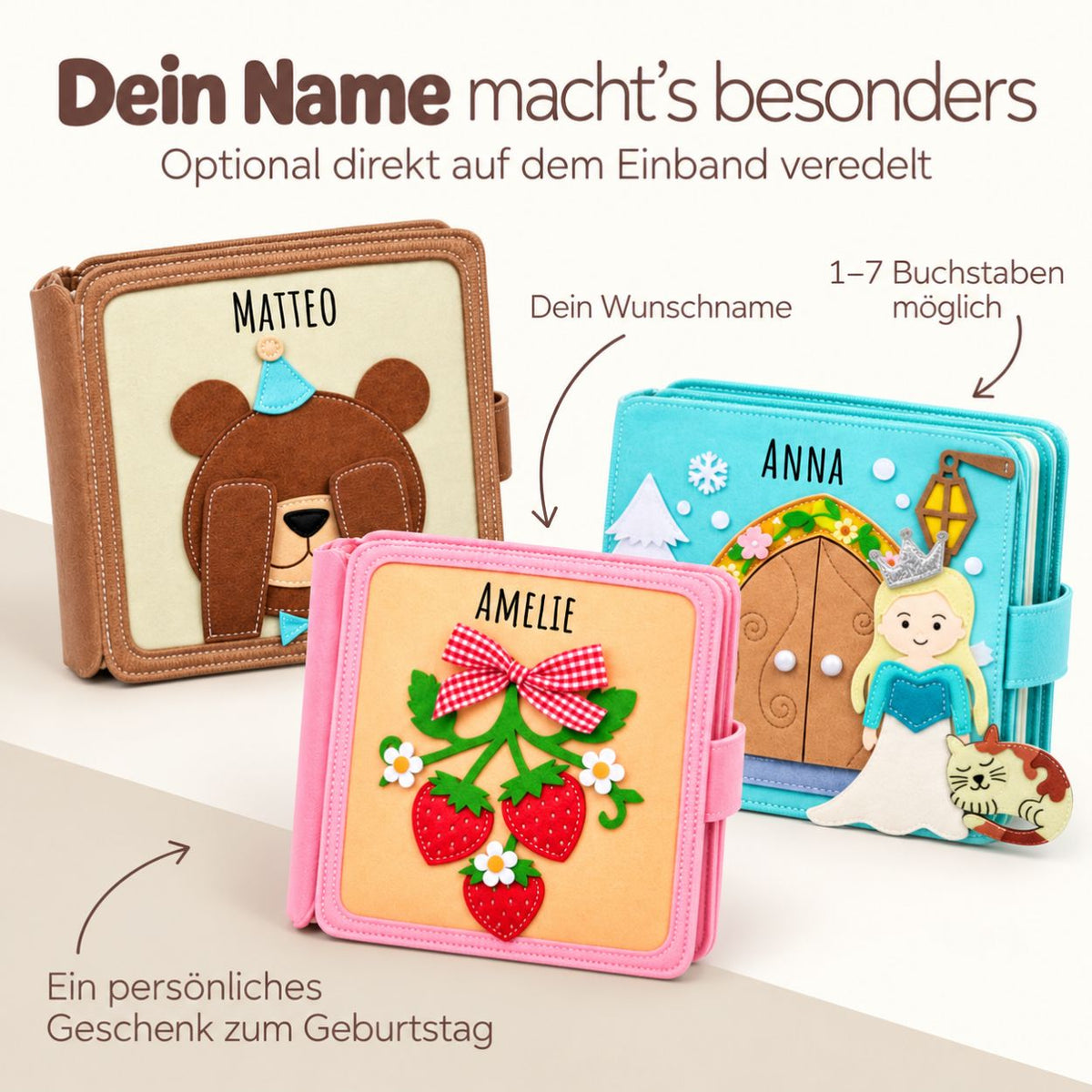 Montessori Beschäftigungsbuch aus Filz personalisiert - wunderwunsch
