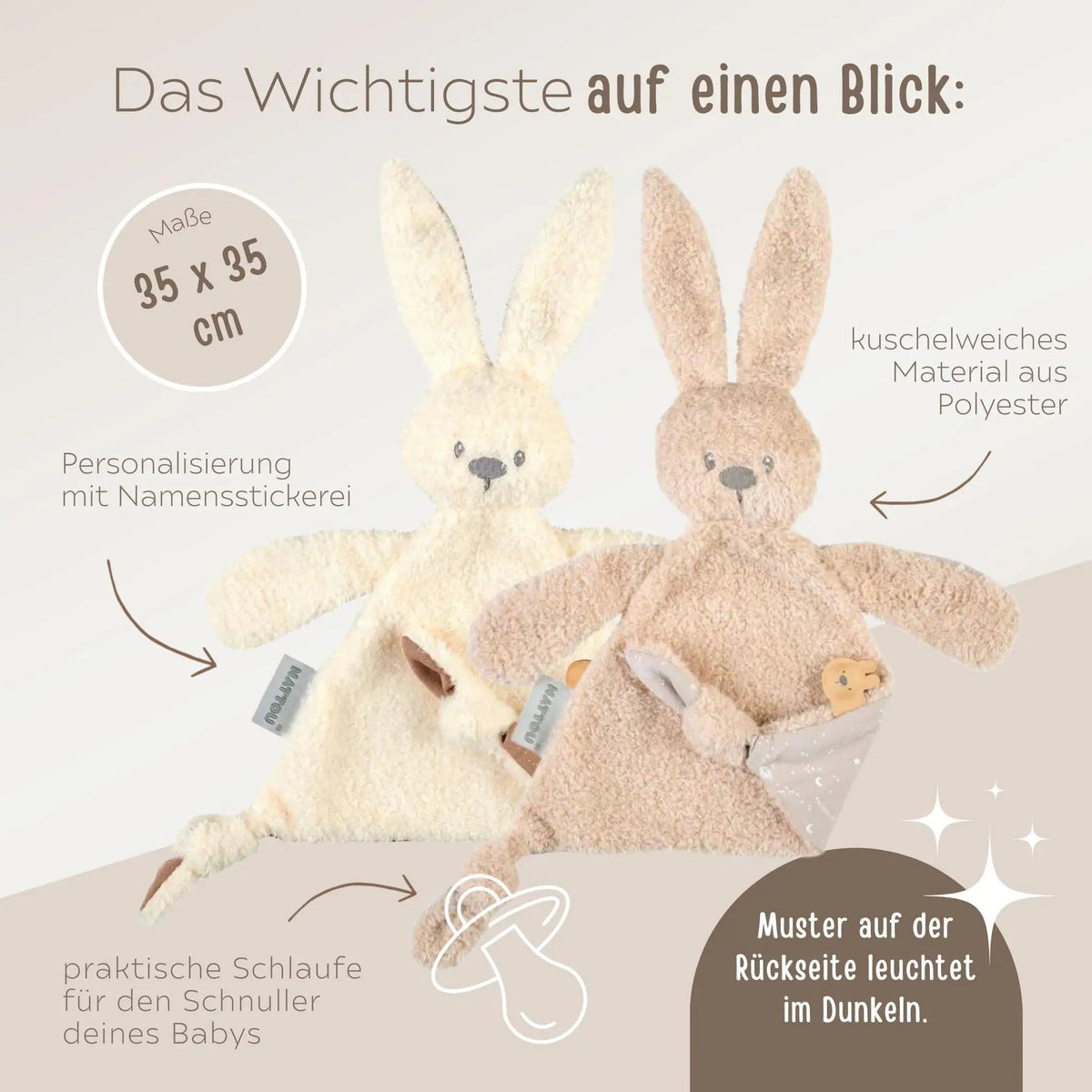 NATTOU Schmusetuch Hase personalisiert - leuchtet im Dunkeln - wunderwunsch