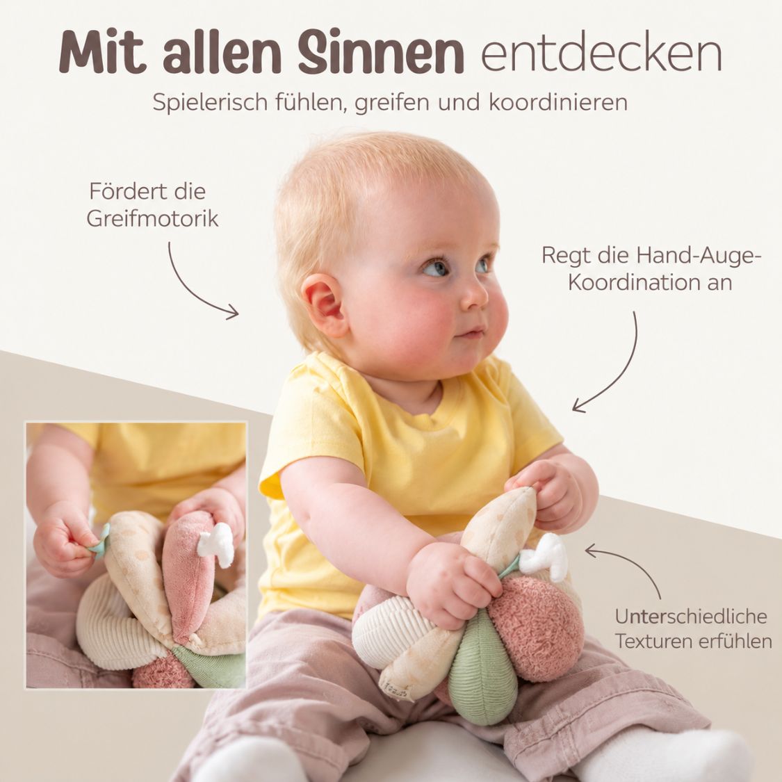 NATTOU Weicher Griffball mit Rassel personalisiert - wunderwunsch