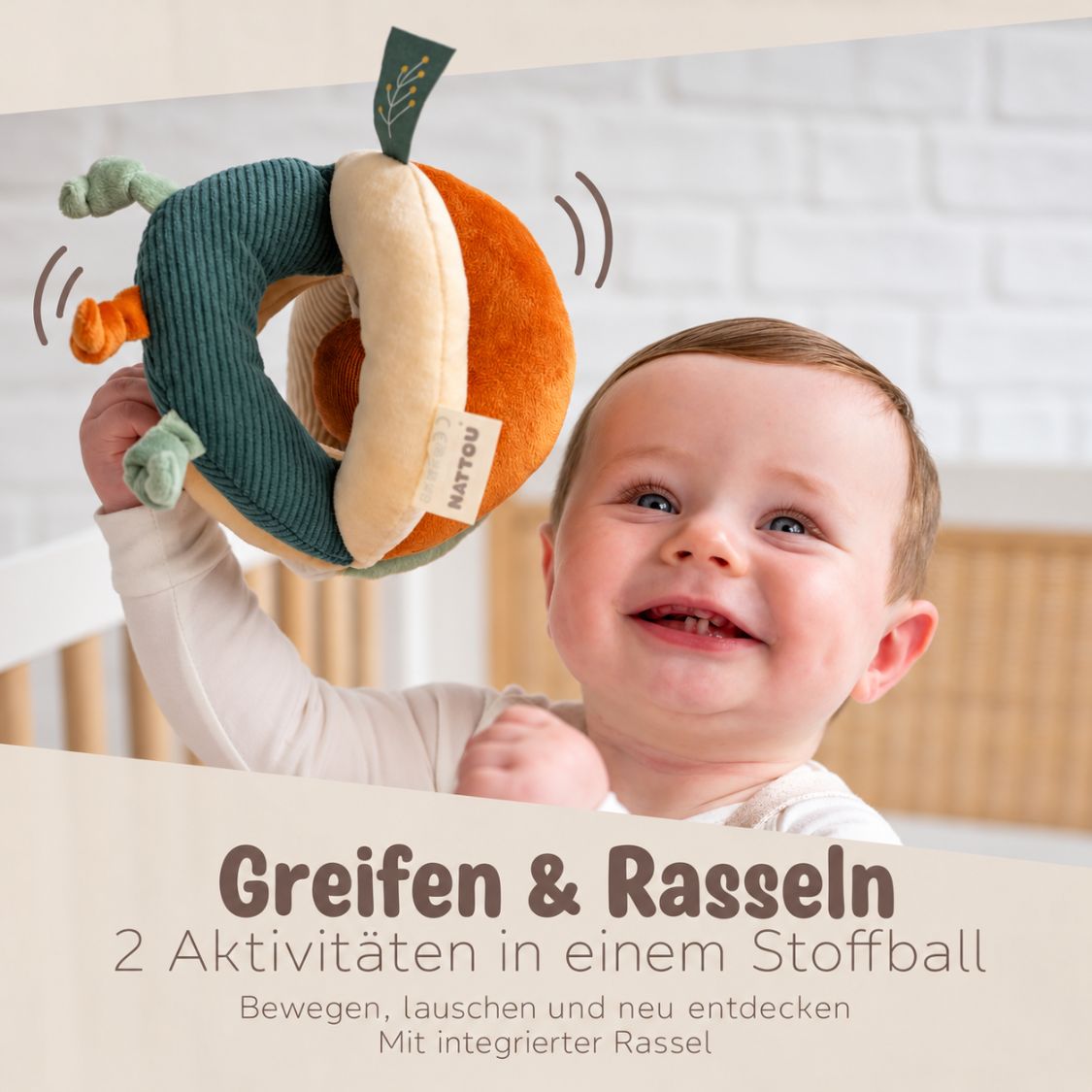 NATTOU Weicher Griffball mit Rassel personalisiert - wunderwunsch