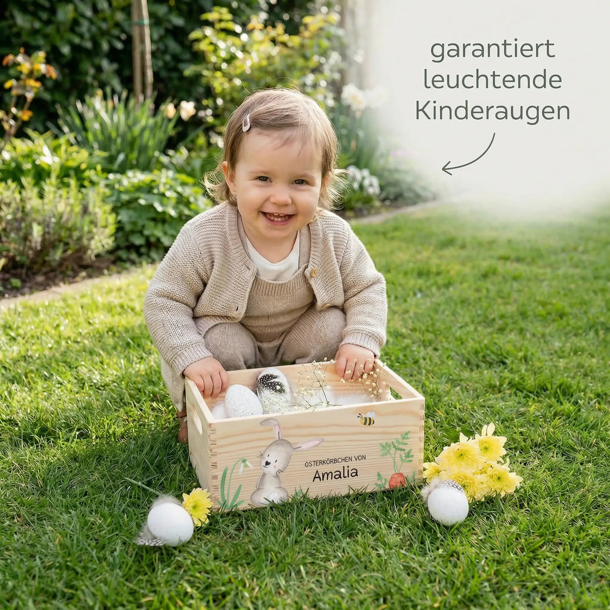 Osterkiste Holz personalisiert Osterhase und Eiersuche Aquarell - wunderwunsch