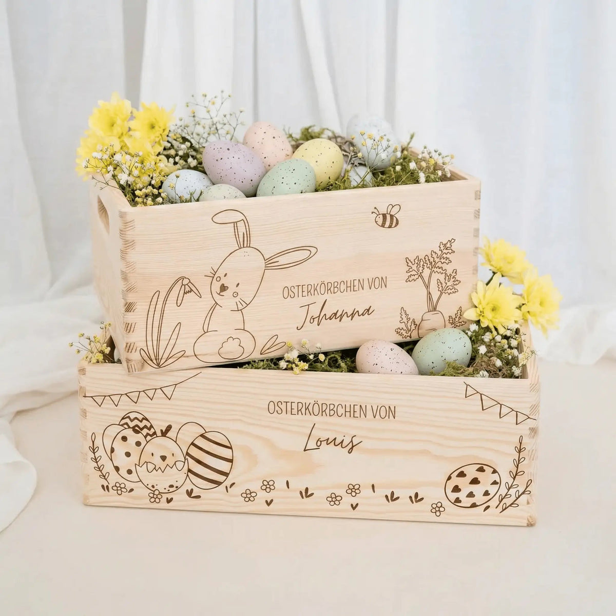 Osterkiste Holz personalisiert Osterhase und Eiersuche Gravur - wunderwunsch