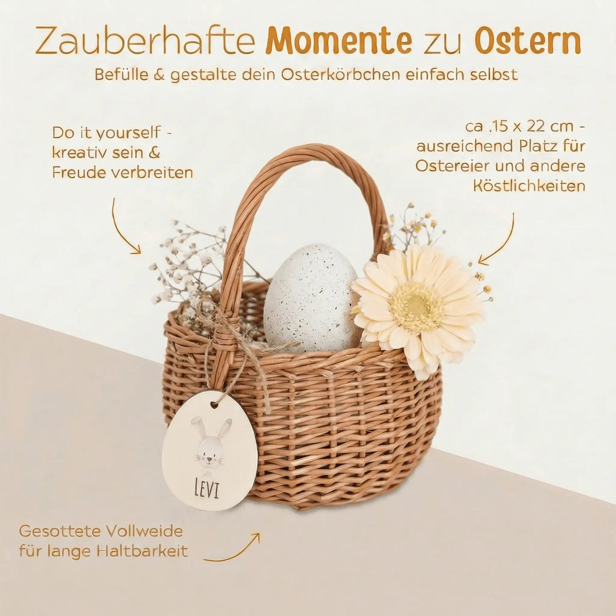 Osterkörbchen Weide mit Anhänger Hase Aquarell - wunderwunsch