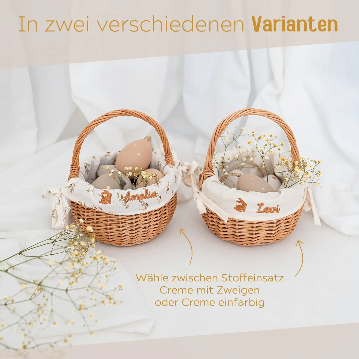 Osterkörbchen Weide mit Stoffeinsatz personalisiert - wunderwunsch