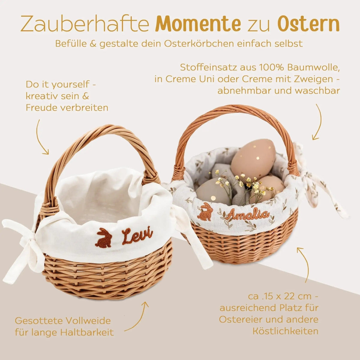 Osterkörbchen Weide mit Stoffeinsatz personalisiert - wunderwunsch