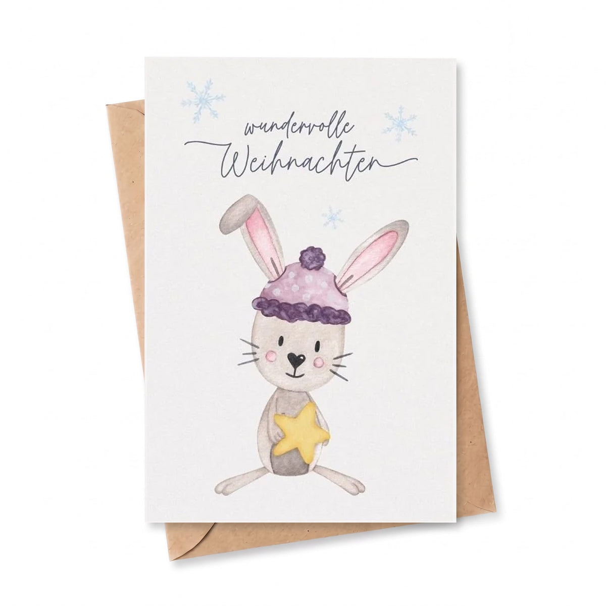Glückwunschkarte "Hase mit Weihnachtsstern" - wunderwunsch
