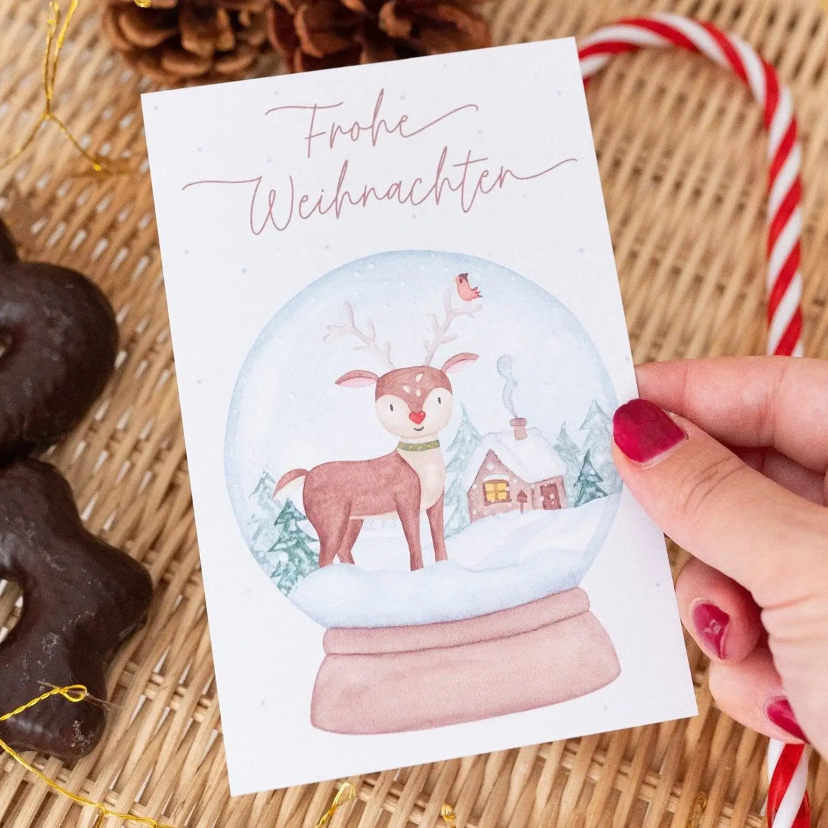 Glückwunschkarte "Reh Schneekugel" - wunderwunsch