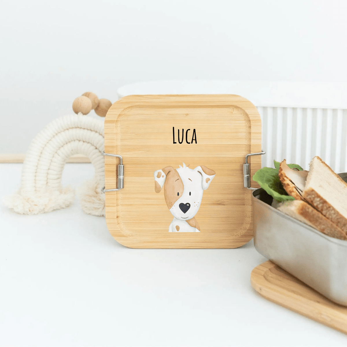 Sandwichbox Quadratische Brotdose Edelstahl personalisiert - Tier Aquarell - wunderwunsch