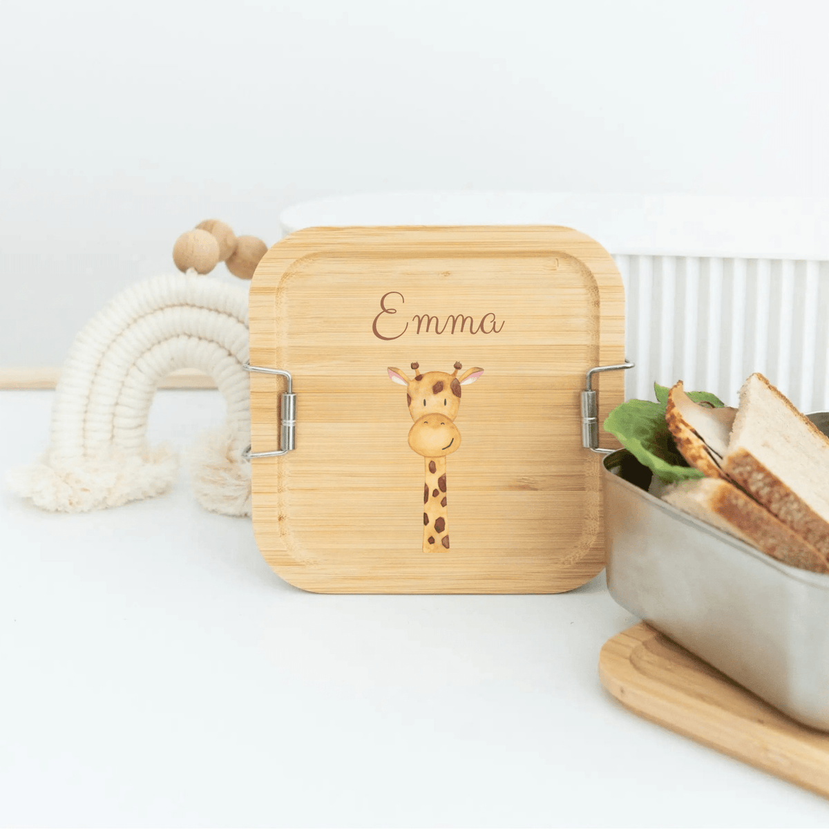 Sandwichbox Quadratische Brotdose Edelstahl personalisiert - Tier Aquarell - wunderwunsch