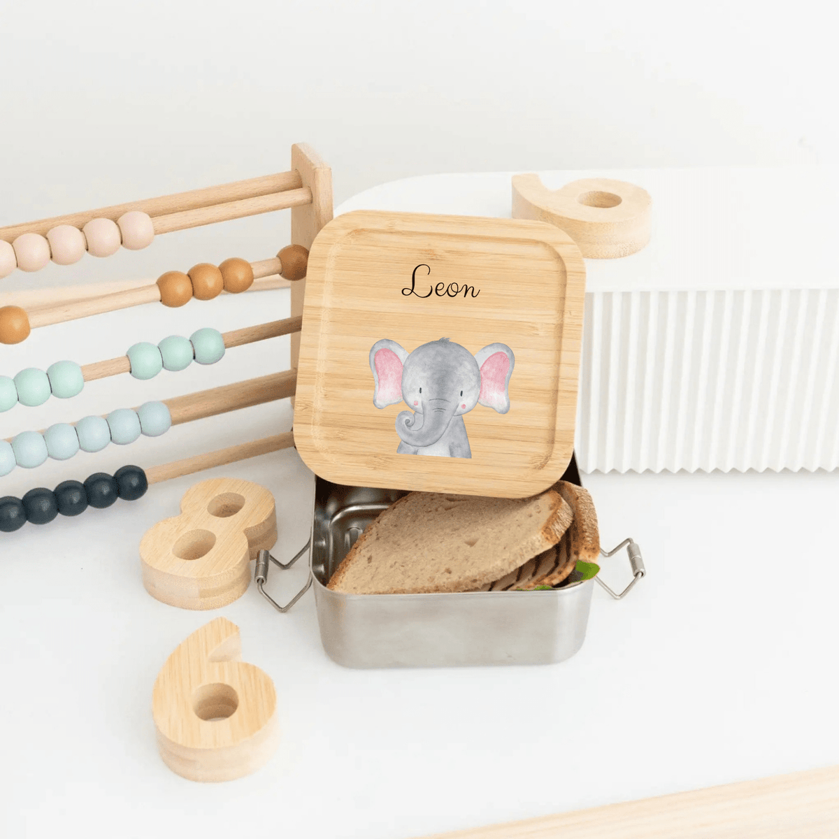 Sandwichbox Quadratische Brotdose Edelstahl personalisiert - Tier Aquarell - wunderwunsch