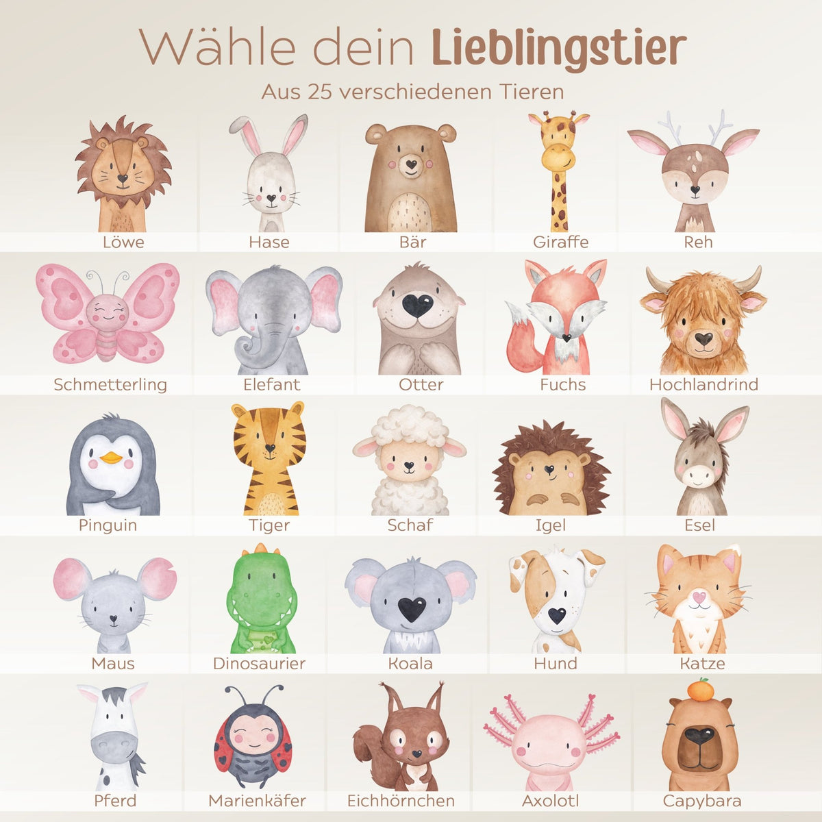 Sandwichbox Quadratische Brotdose Edelstahl personalisiert - Tier Aquarell - wunderwunsch