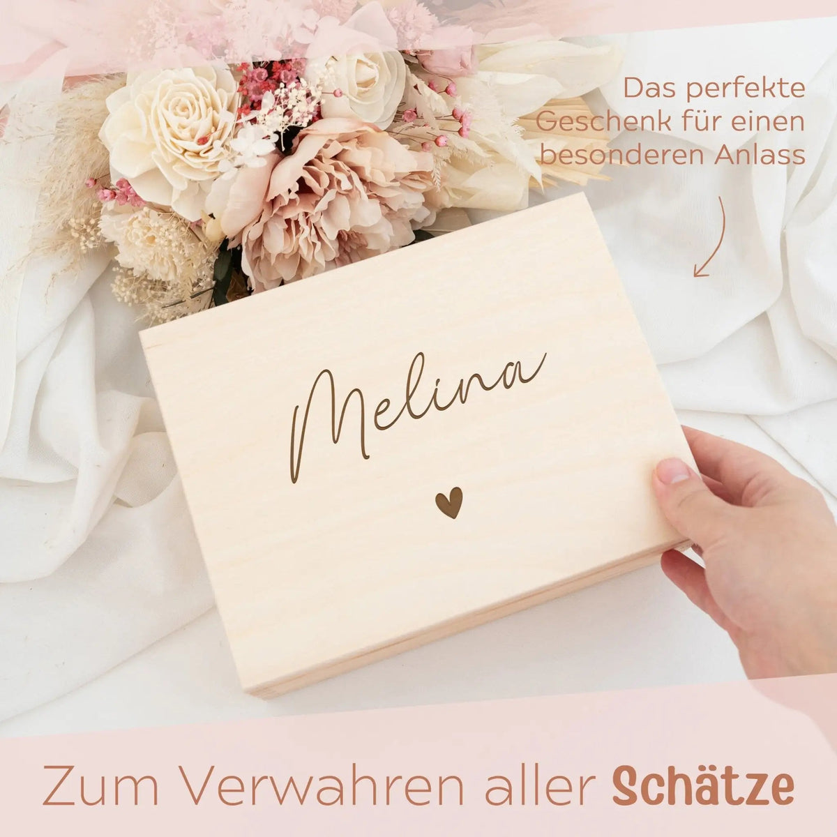 Schmuckkiste mit Spiegel aus Holz - Name Gravur - wunderwunsch