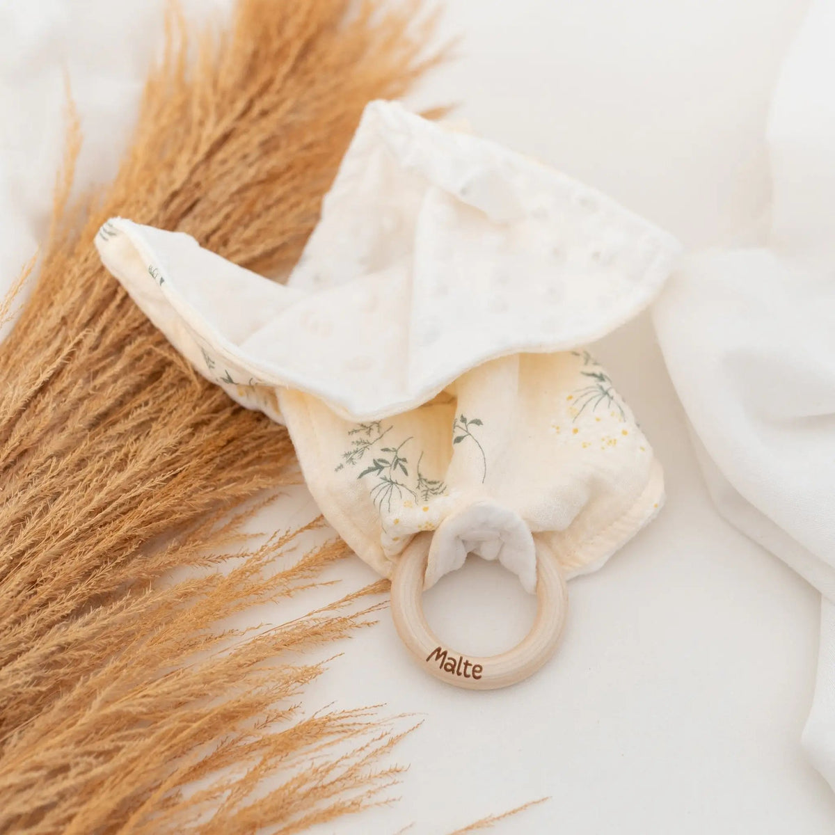 Schmusetuch Stoff mit Greifling personalisiert - wunderwunsch