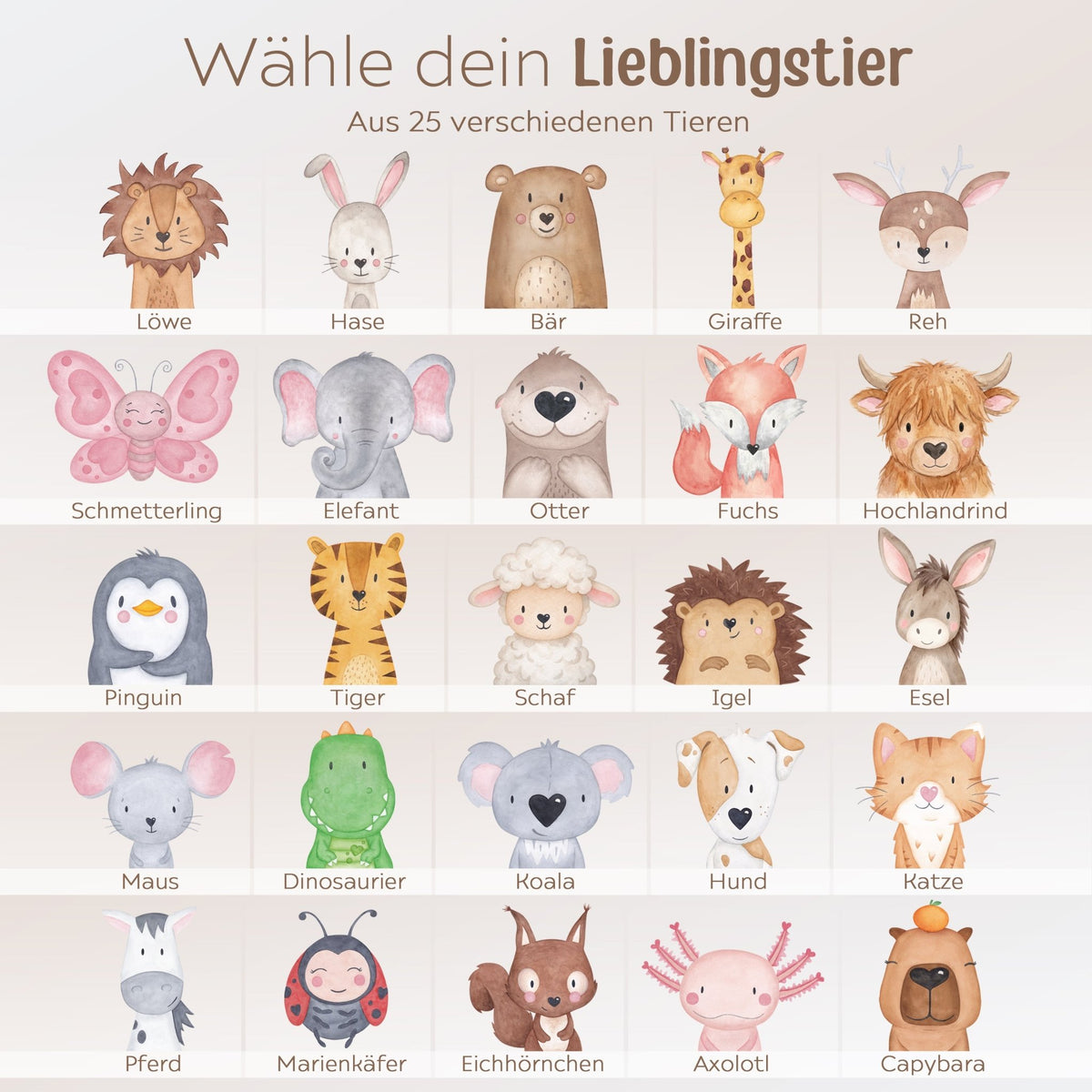Schneidebrett Holz rund personalisiert - Tier Aquarell - wunderwunsch