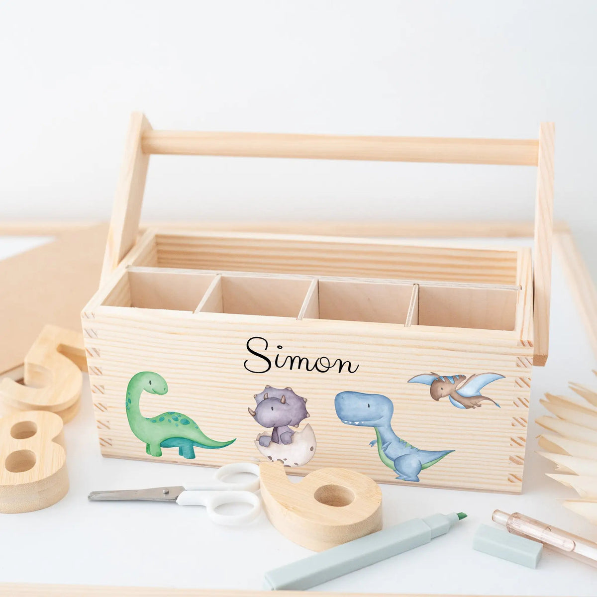 Schreibtisch Organizer mit Griff - Tiere oder Dinos Aquarell - wunderwunsch