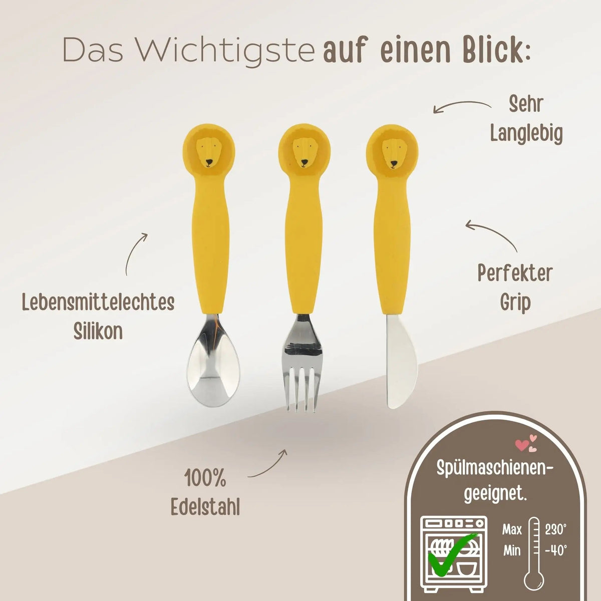 SET Silikon-Esslernteller mit Saugnapf + Besteck - Tier - wunderwunsch