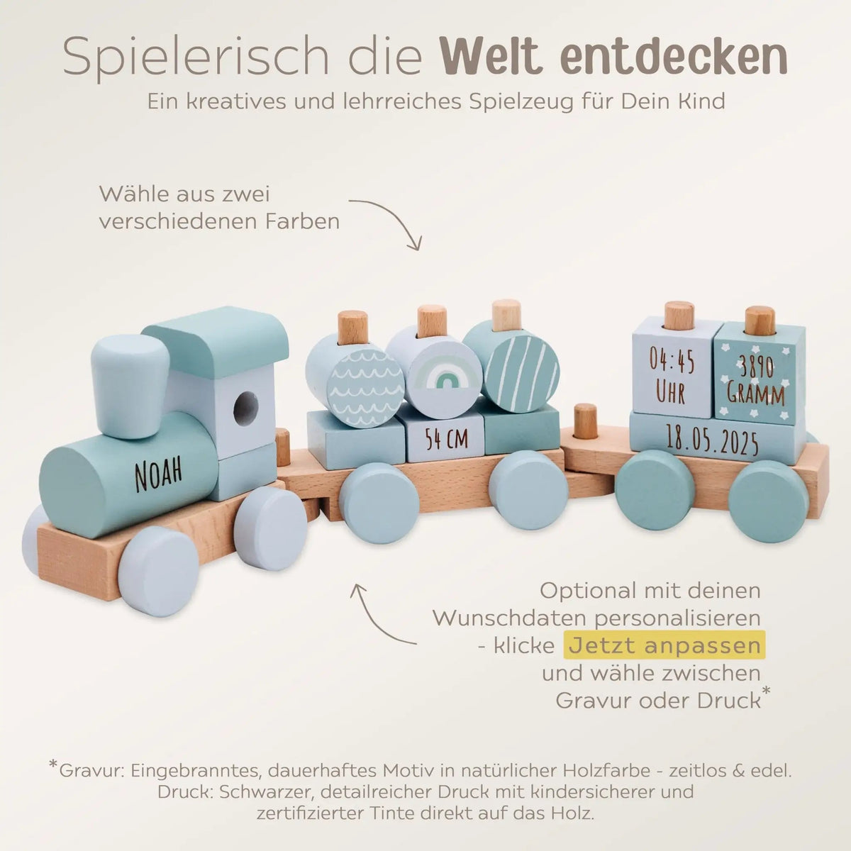 SMALL FOOT Holz Eisenbahn personalisiert - wunderwunsch