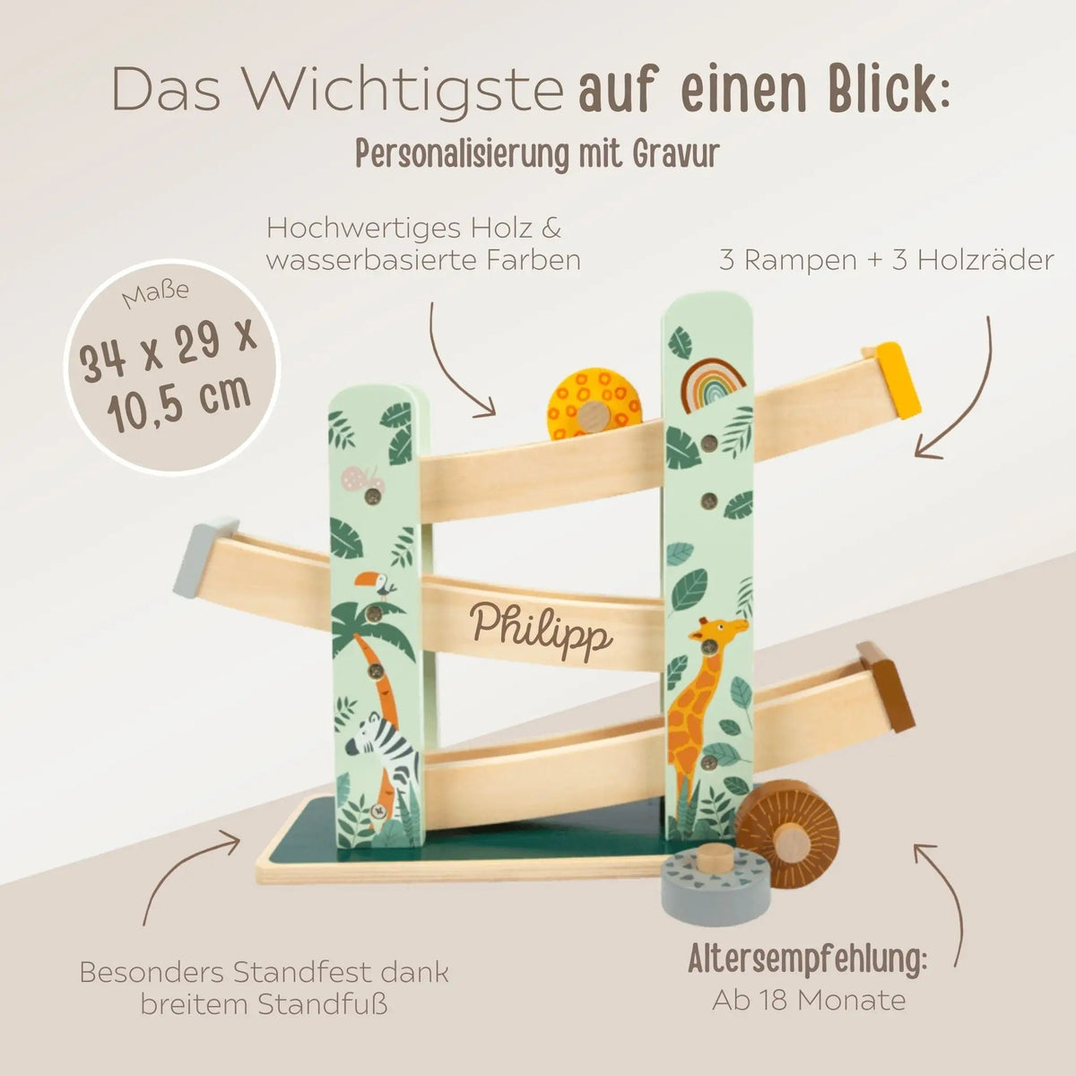 SMALL FOOT Kugelbahn Safari Holz personalisierbar - wunderwunsch