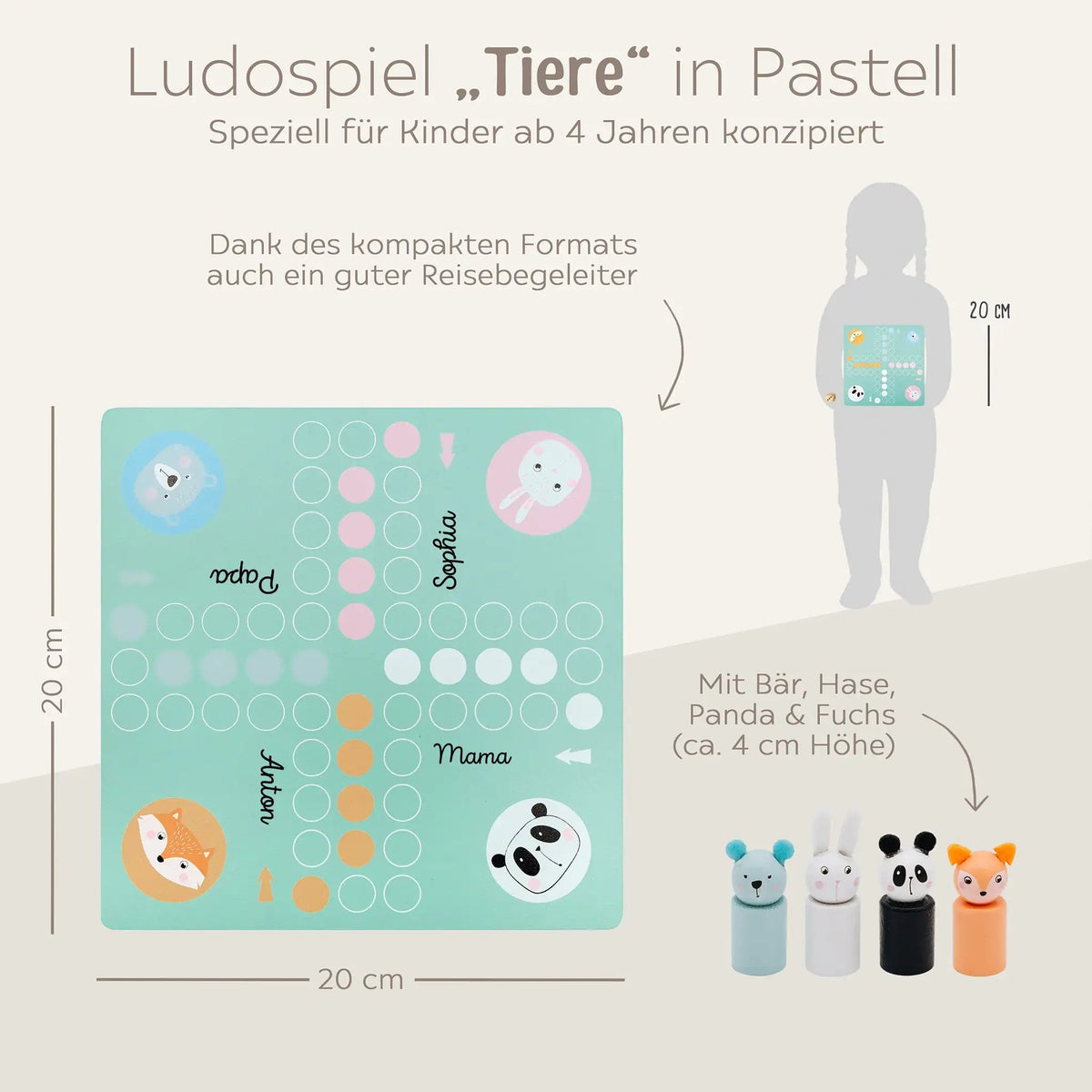 SMALL FOOT Ludo Spiel Tiere "Pastellgrün" - wunderwunsch