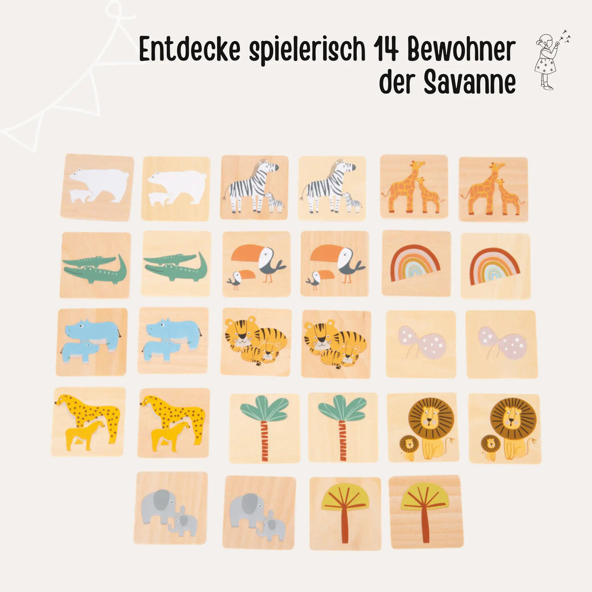 SMALL FOOT Memo Spiel Safari Holz personalisiert - wunderwunsch