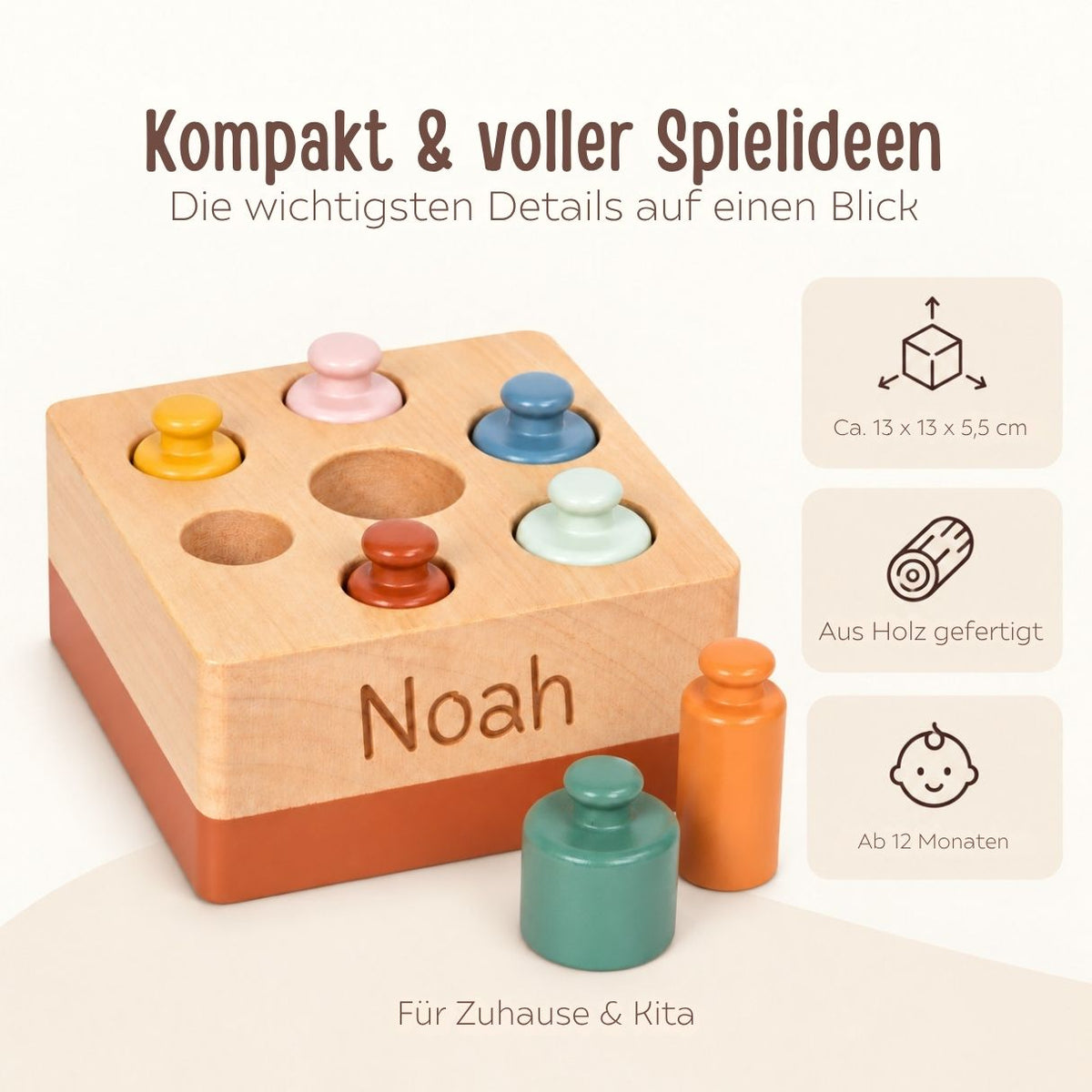 SMALL FOOT Montessori Steckpiel mit Zylindern personalisiert - wunderwunsch