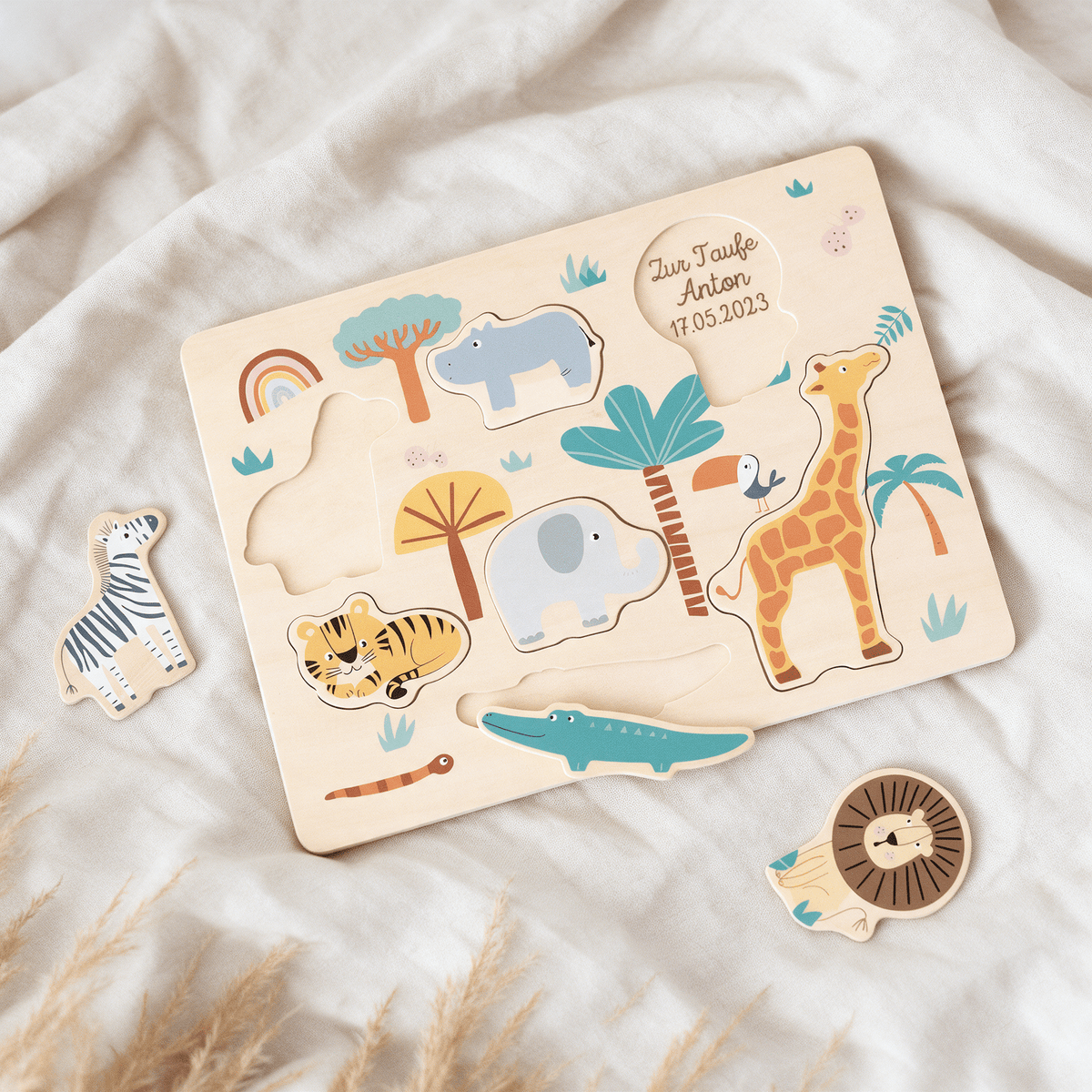 SMALL FOOT Setzpuzzle Safari Tiere personalisierbar - wunderwunsch