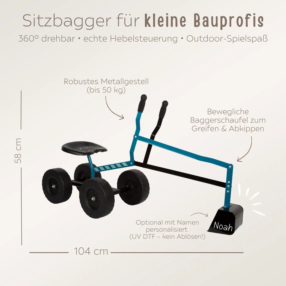 SMALL FOOT Sitzbagger blau personalisierbar - wunderwunsch